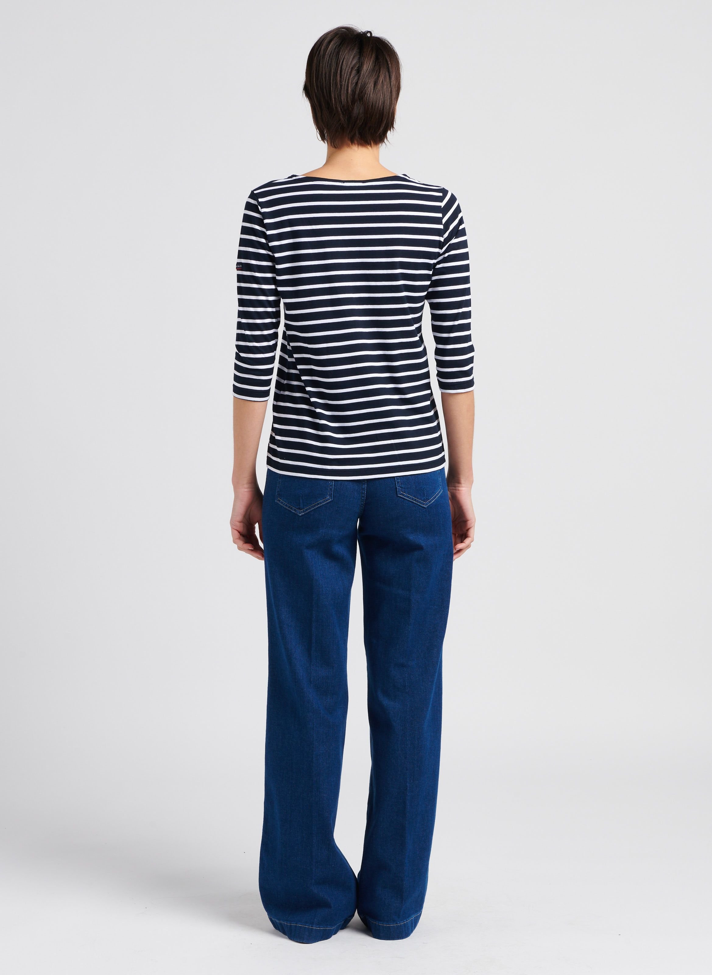 Tee-shirt droit col rond en coton Bleu