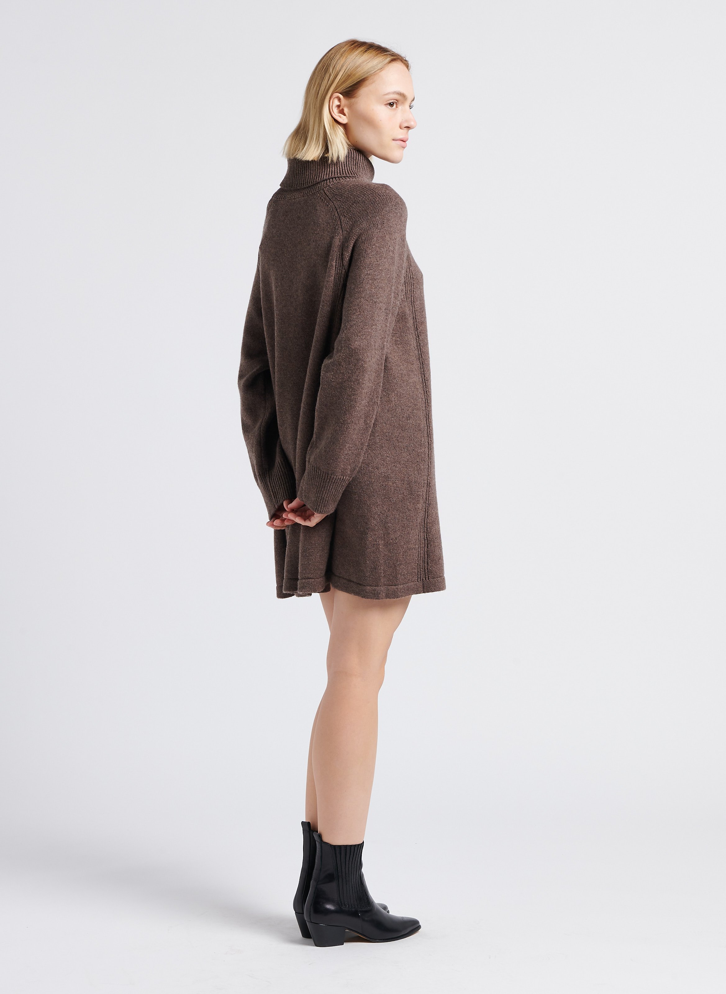 Robe courte col roulé en laine et coton medee BA&SH Marron