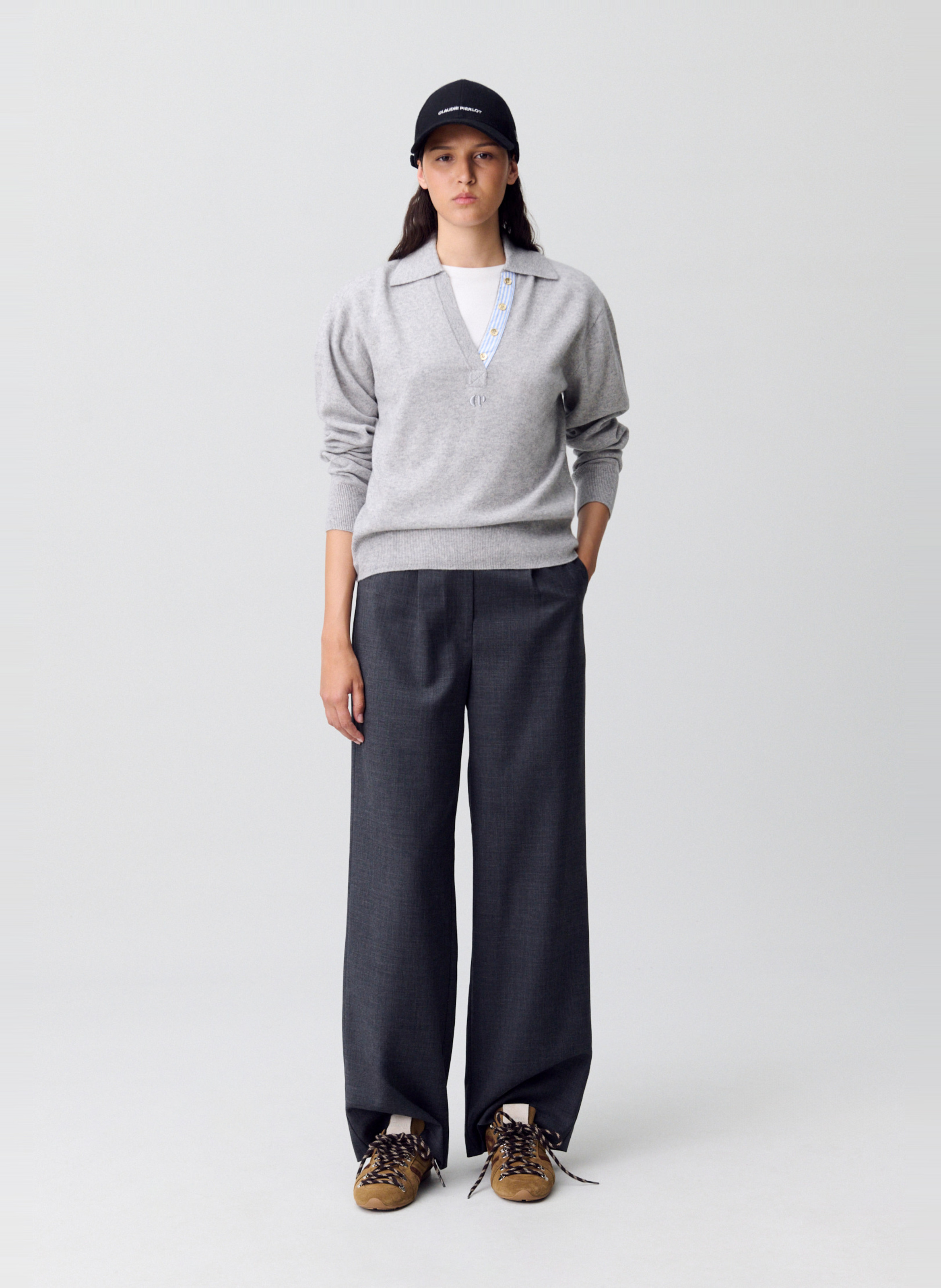 Polo droit en laine mélangée CLAUDIE PIERLOT Gris
