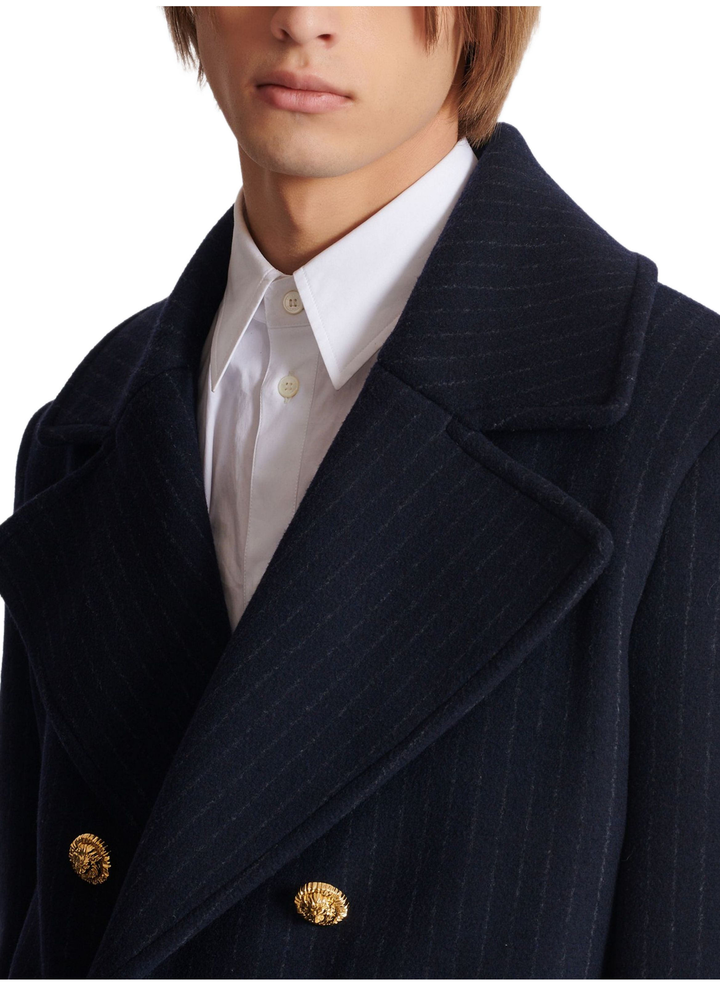 Caban court en laine à rayures BALMAIN Bleu