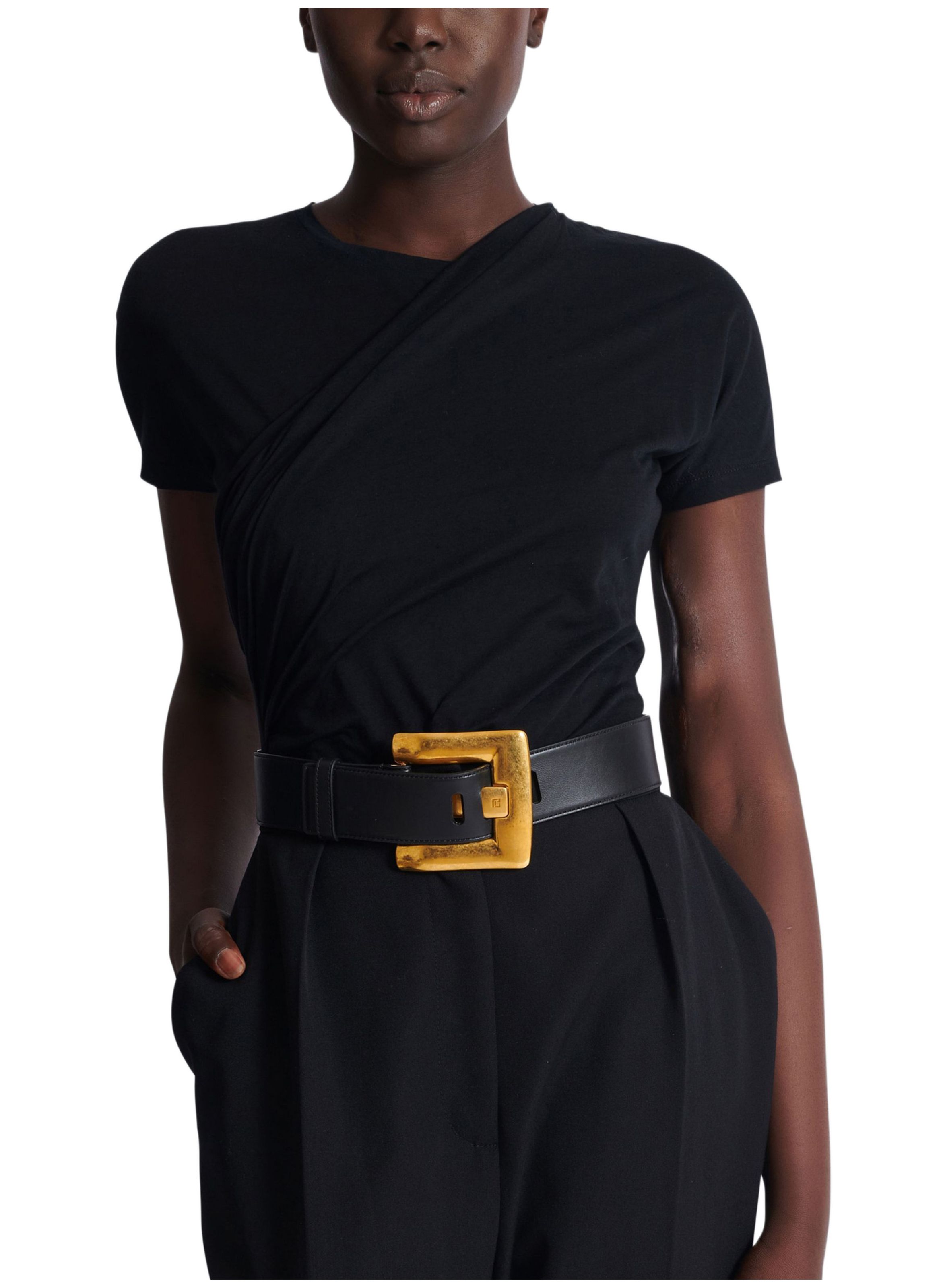 Ceinture anthem en cuir de veau BALMAIN Noir
