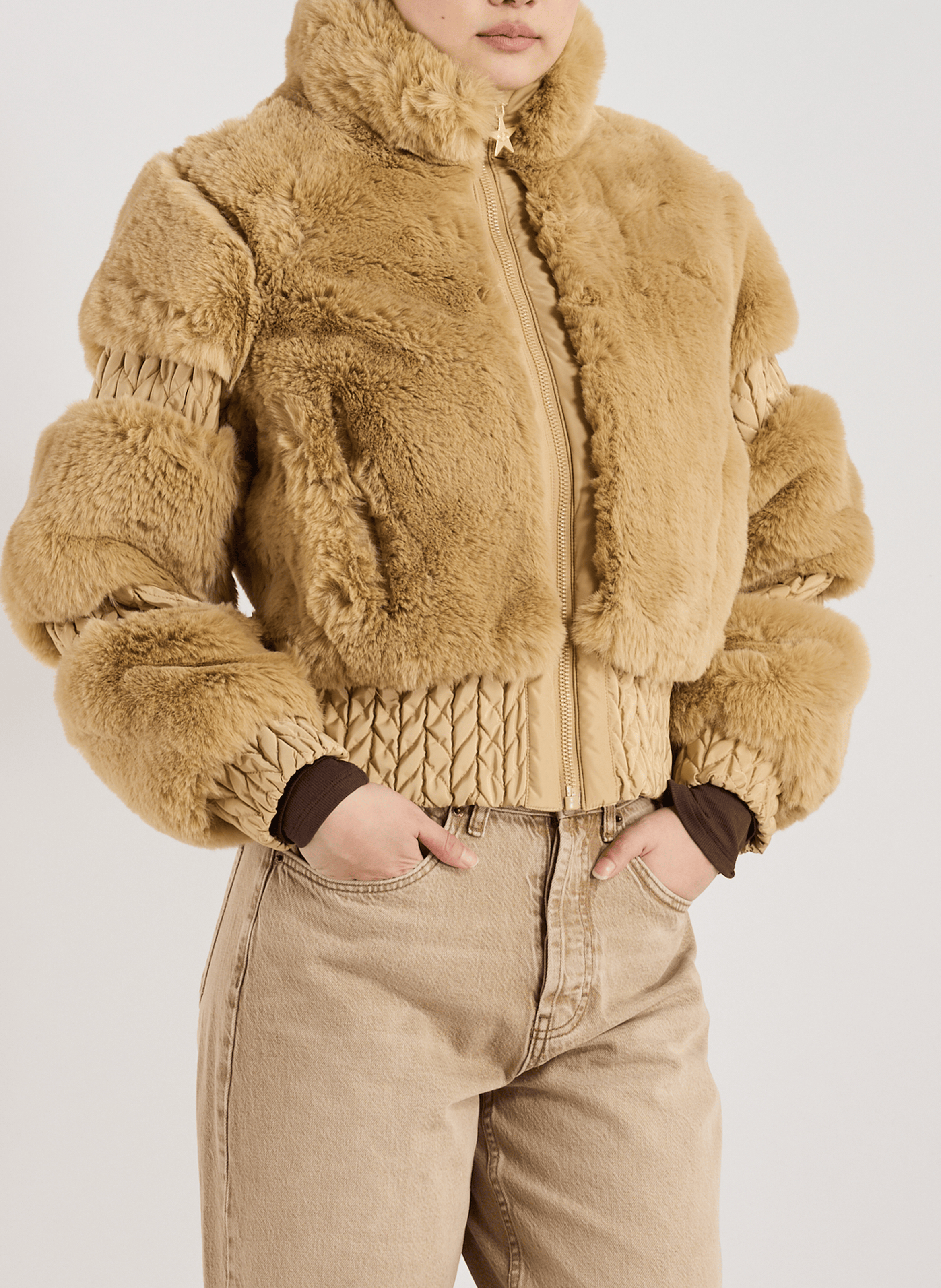 GOLDBERGH Jacket with faux fur high collar Brown