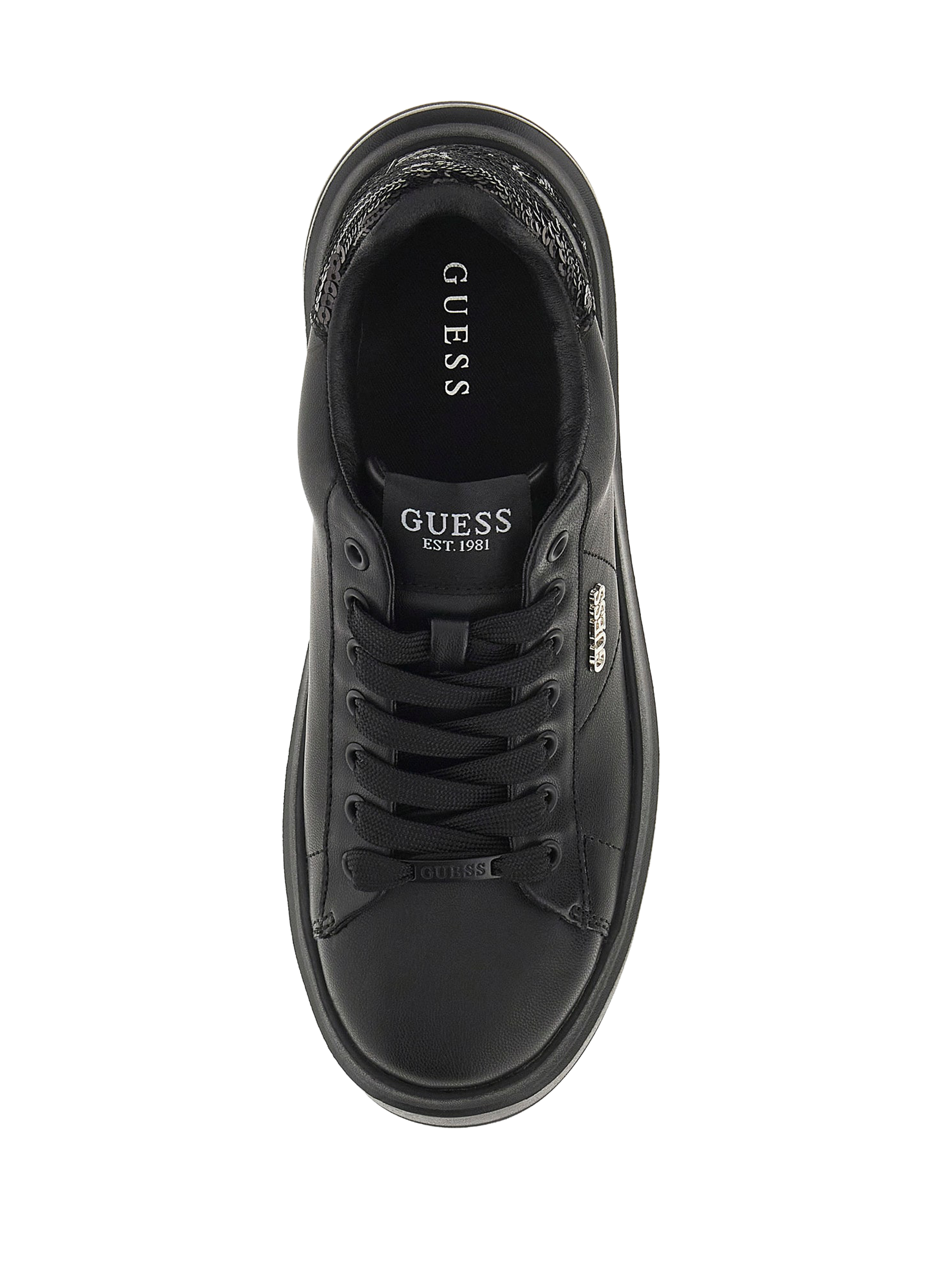 Low-top sneakers in cow leather with sequins. GUESS Black