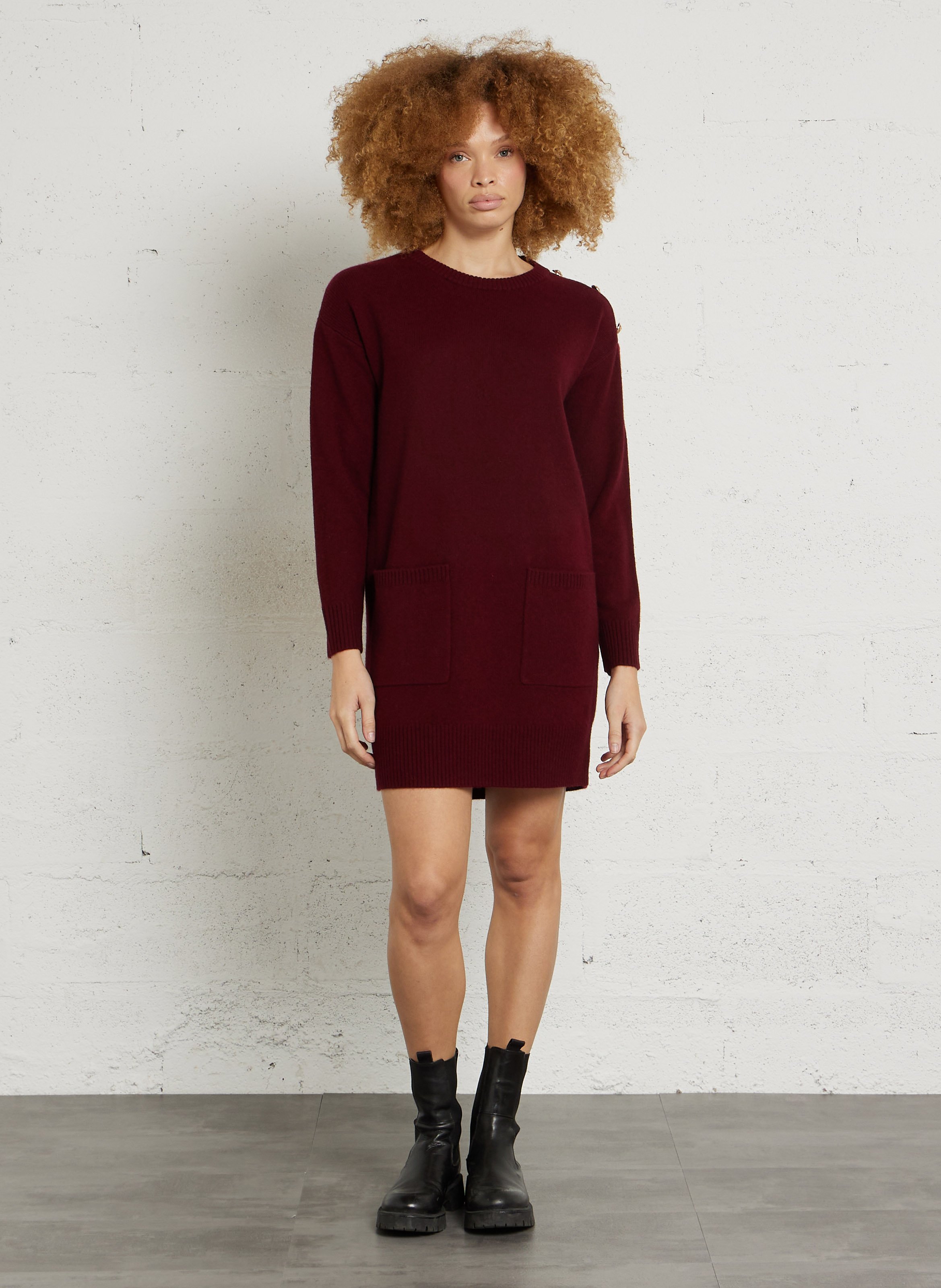 Robe courte col rond en laine benie MAISON 123 Rouge