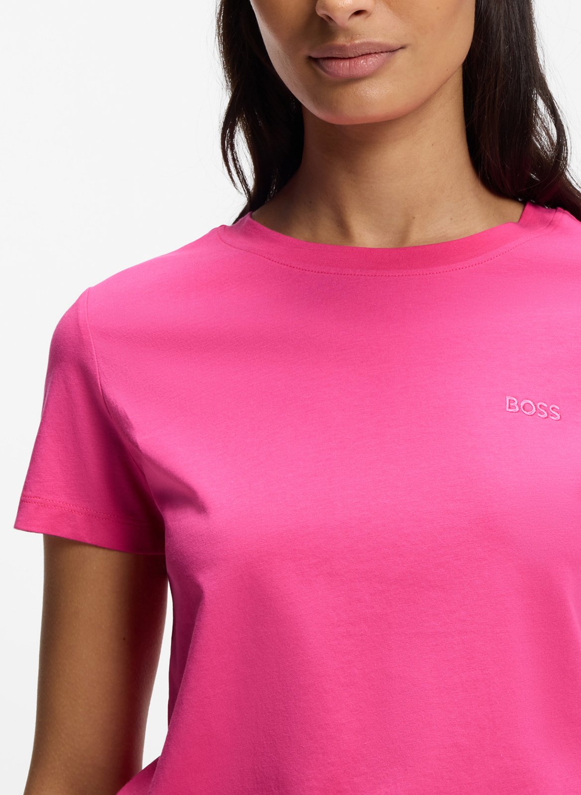 Tee-shirt droit col rond brodé en laine vierge BOSS Rose