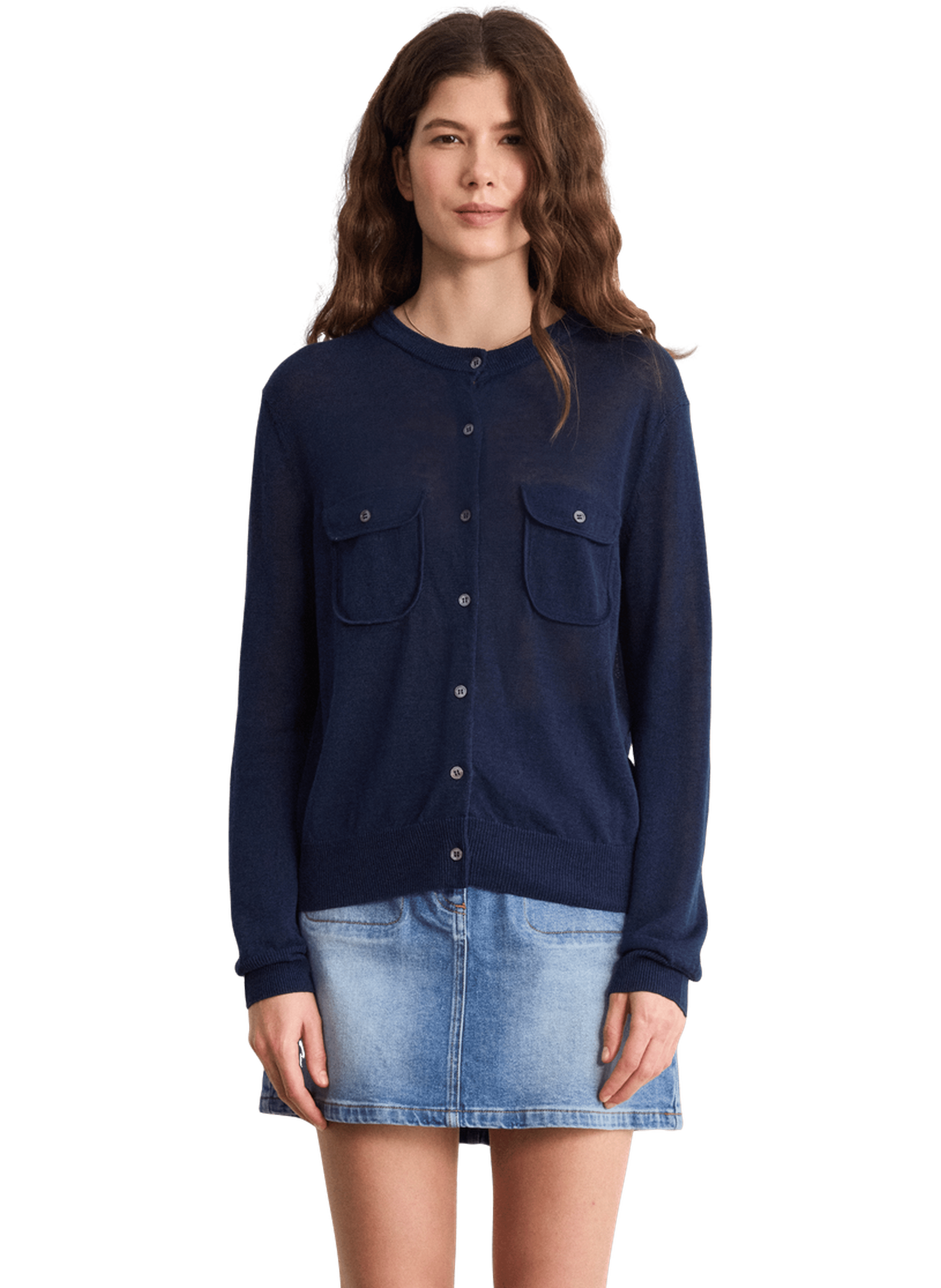 Gilet à col rond en lin mélangé - laurie PABLO Bleu