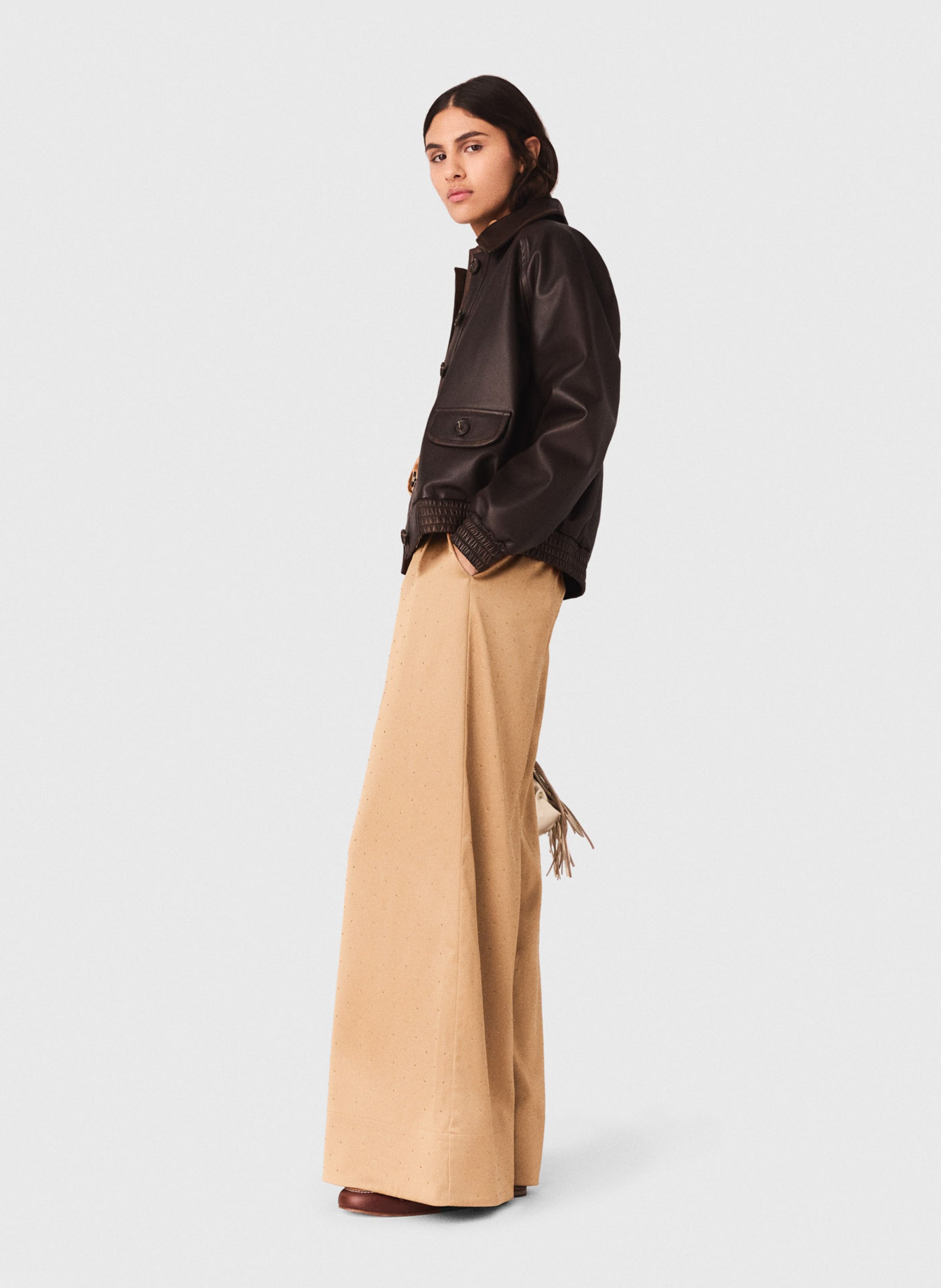 Pantalon large à strass MAJE Marron