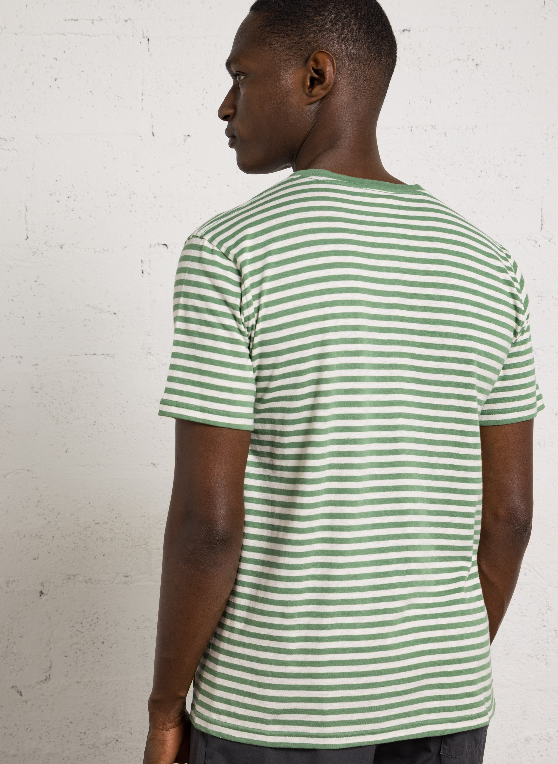 Round neck regular-fit striped T-shirt in mixed cotton ARMOR-LUX Green