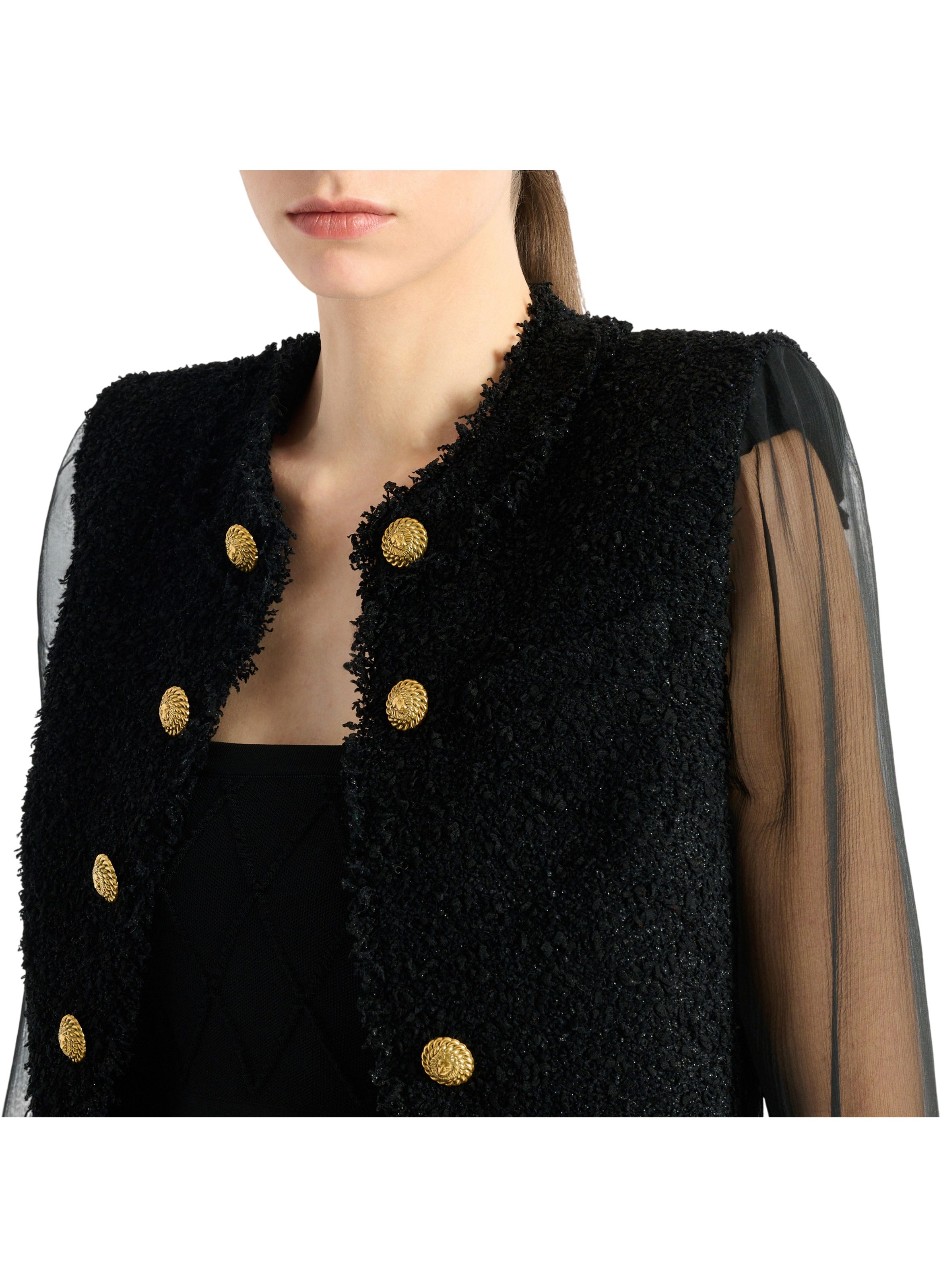 Spencer en tweed et mousseline BALMAIN Noir