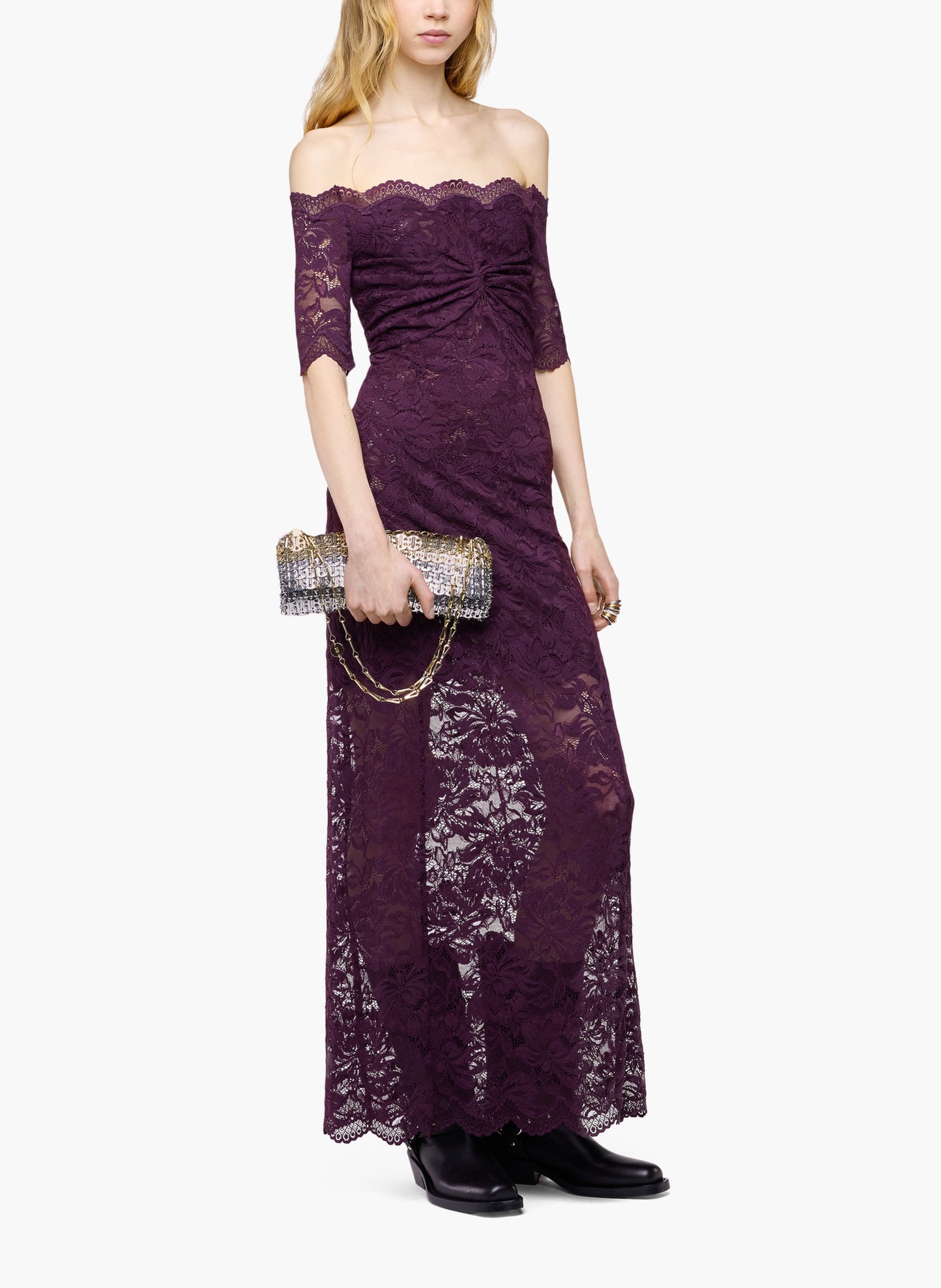 Robe midi en dentelle superposée RABANNE Violet