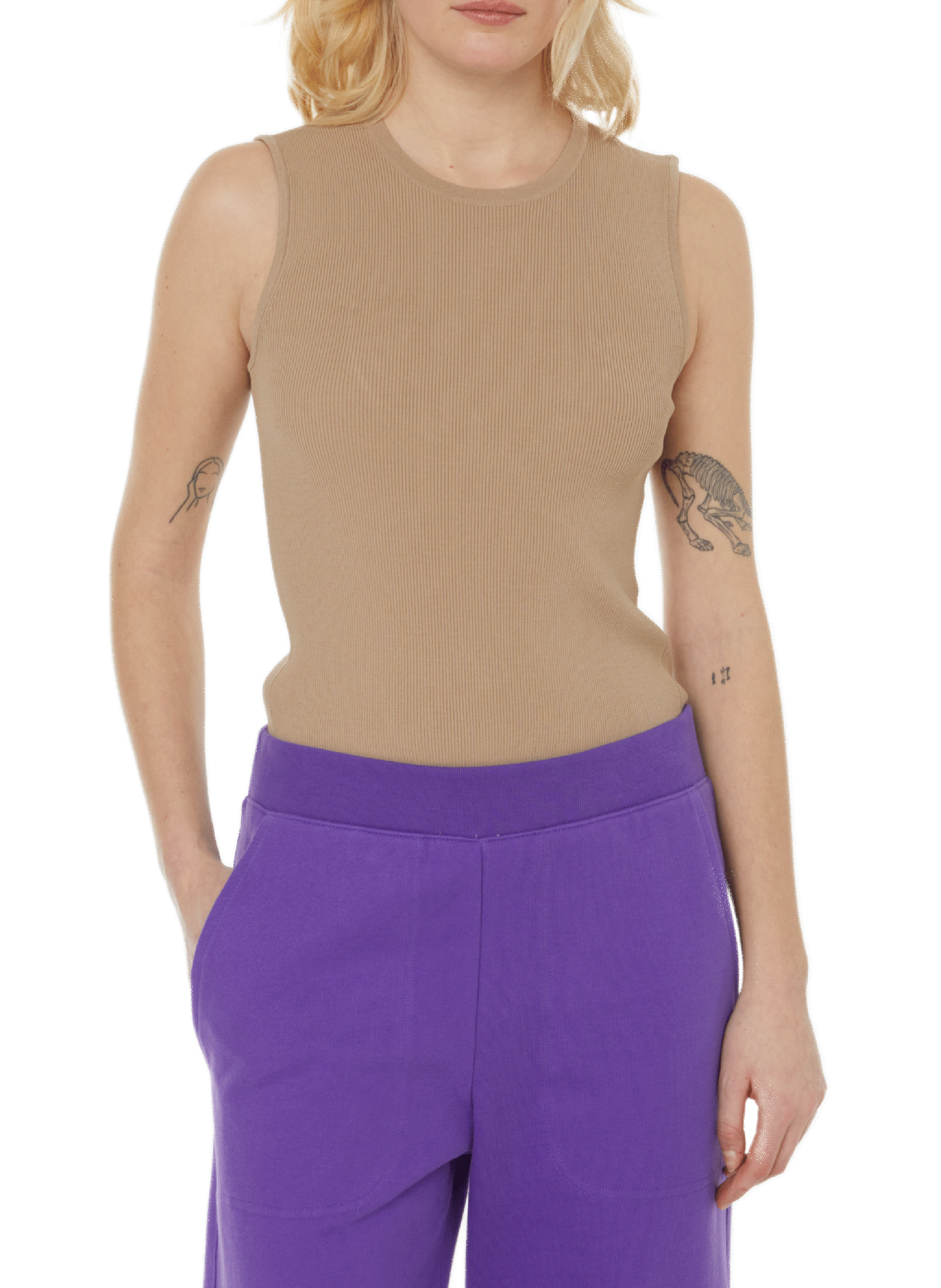 Top sans manches Gisele en maille côtelée TIBI Beige
