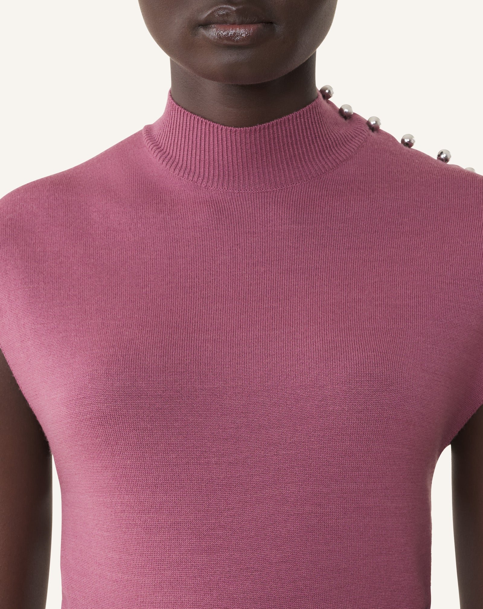 Robe drapée col montant en laine LANVIN Rose