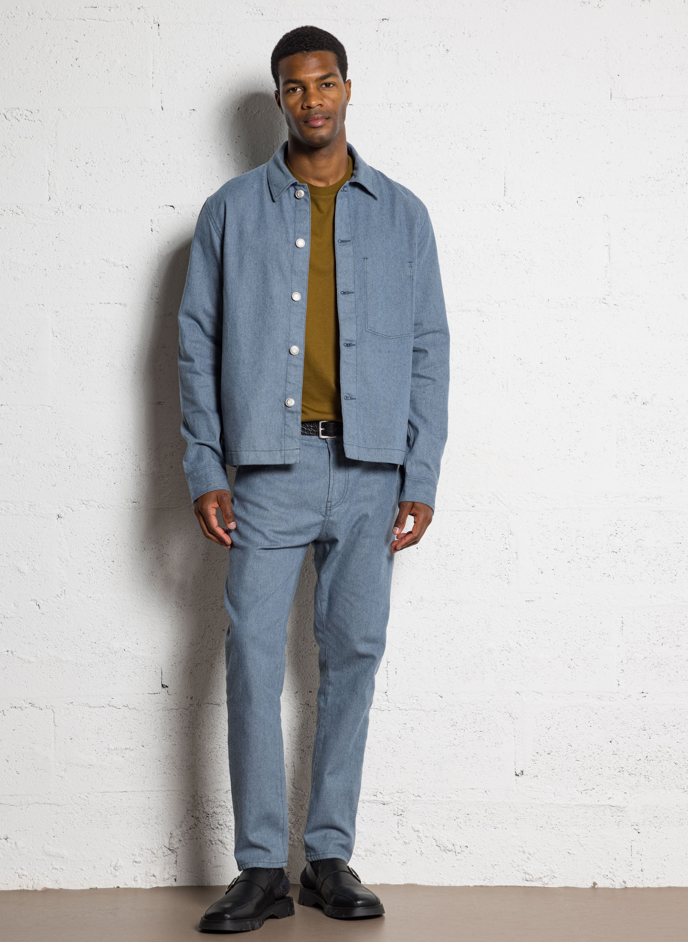 Veste droite en jean effet chiné IKKS Bleu