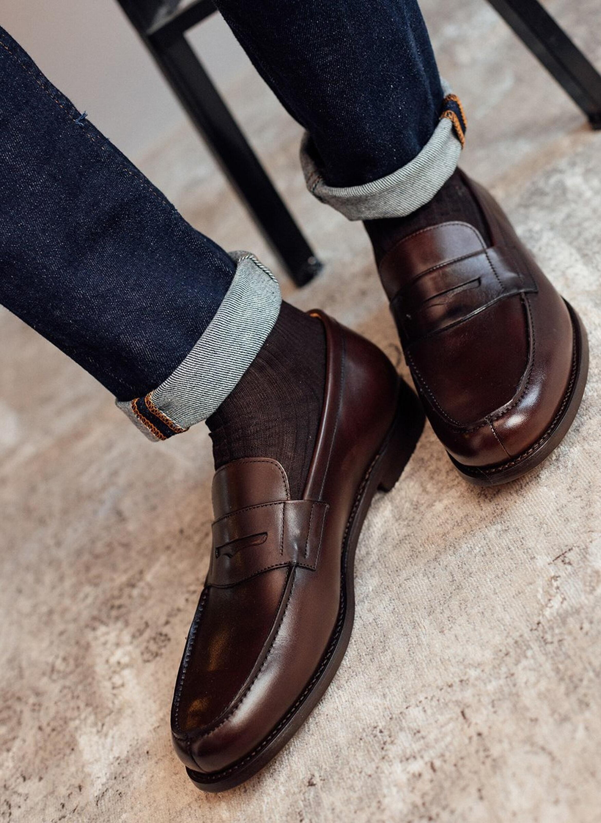 Mocassins cuir college 1986 FINSBURY Marron