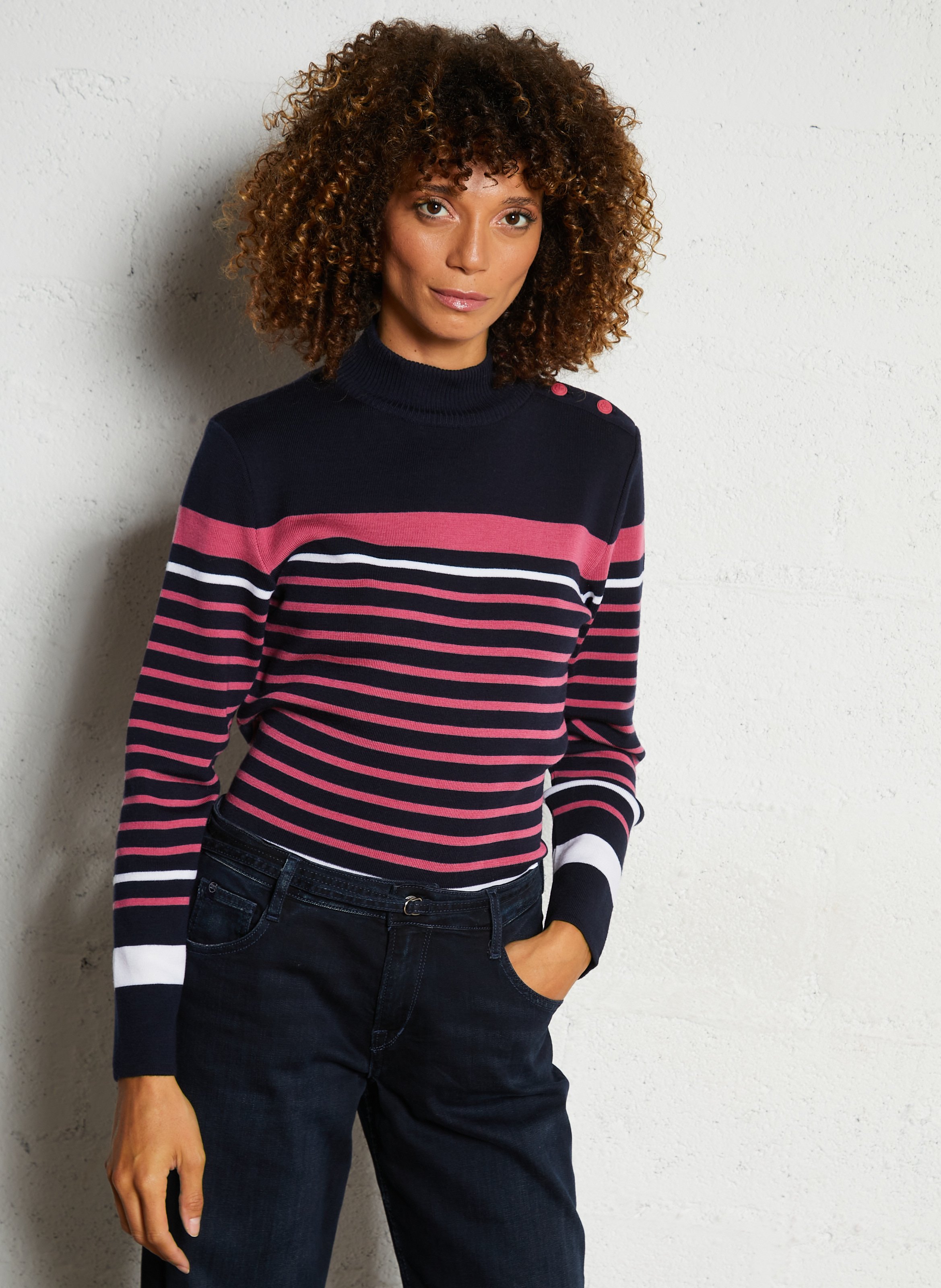 Pull marin col montant en laine ARMOR-LUX Bleu