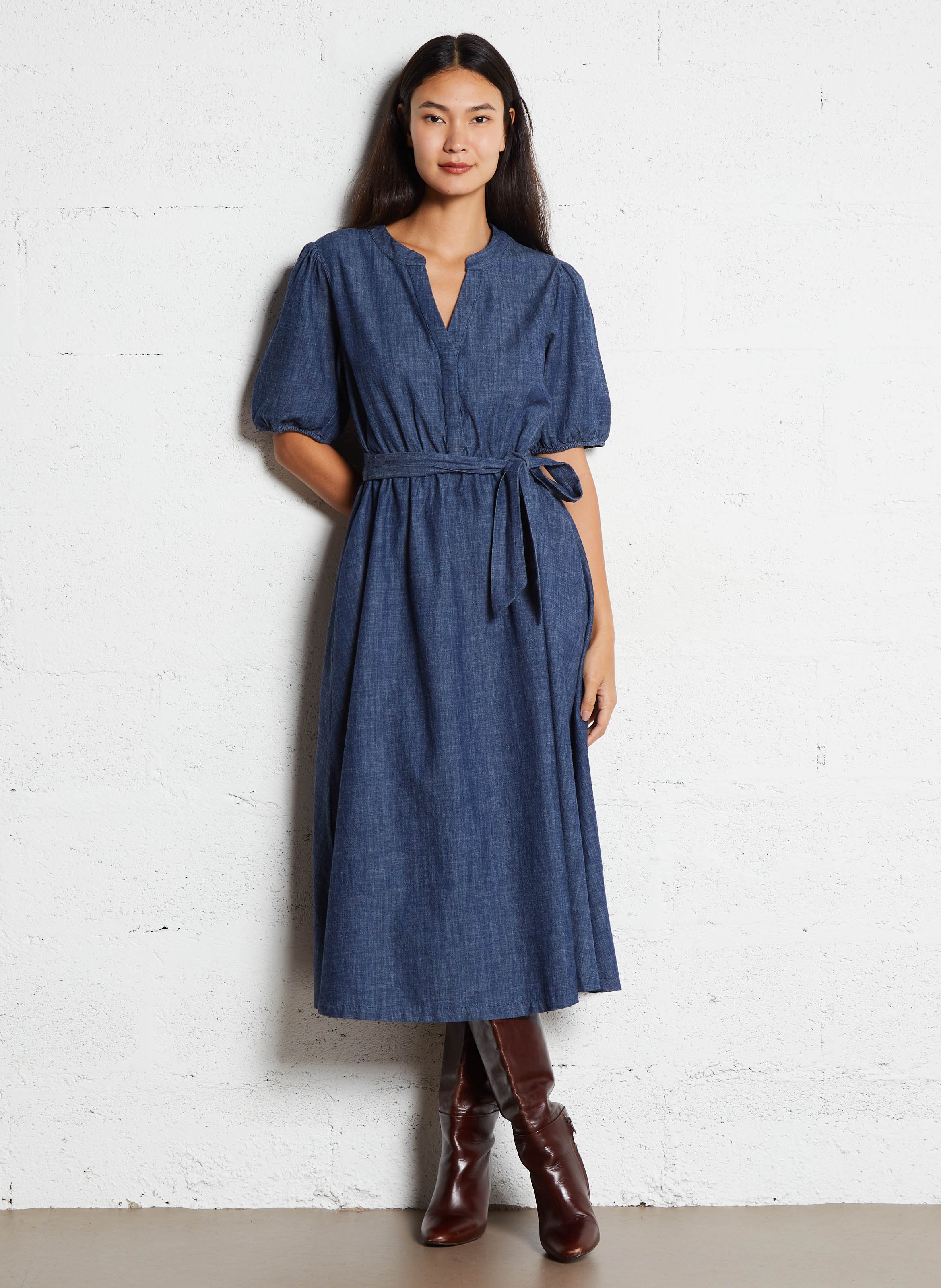 Robe longue en coton mélangé linda MAISON 123 Gris