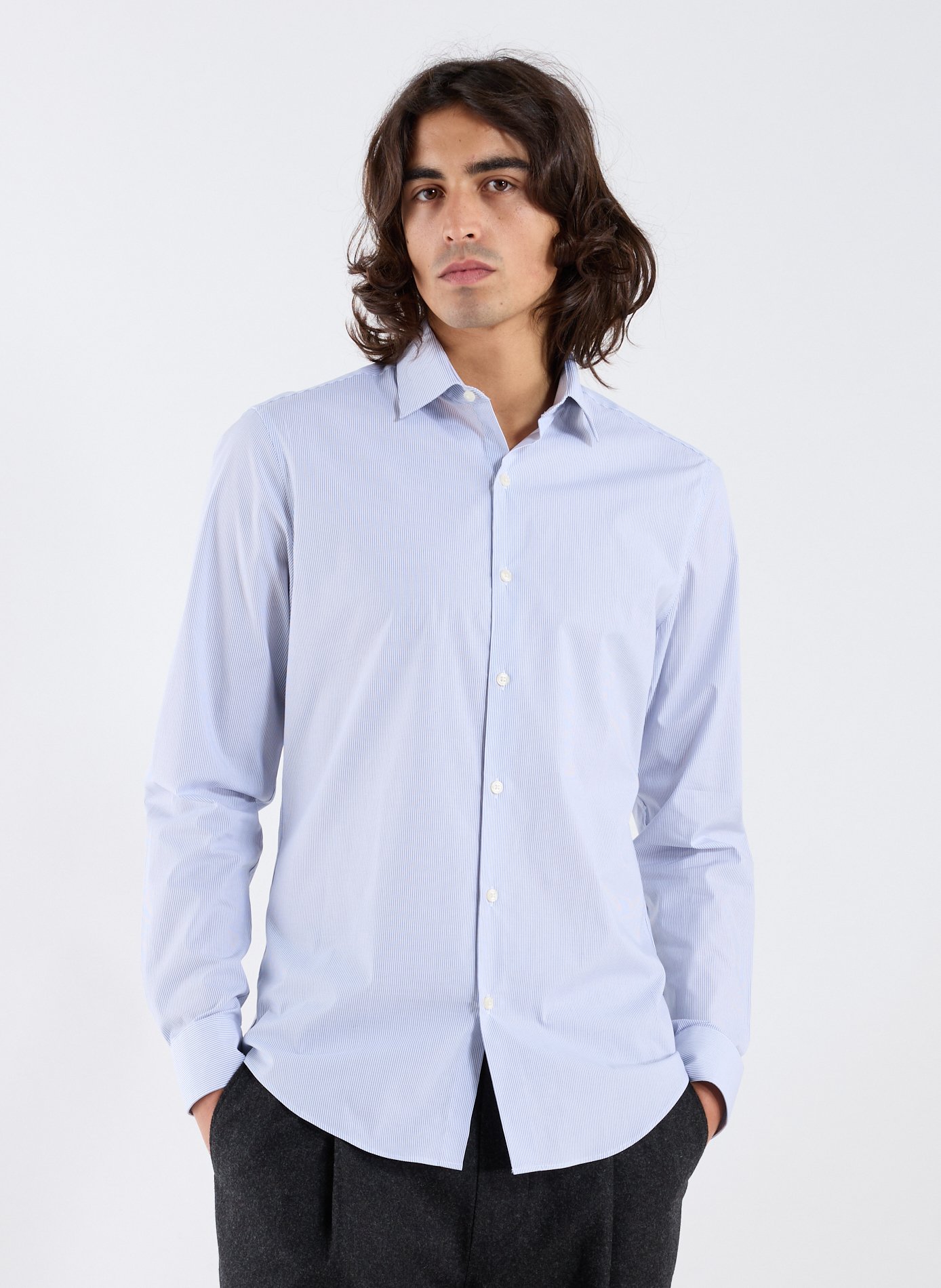 CALVIN KLEIN Chemise slim rayée en coton mélangé Bleu