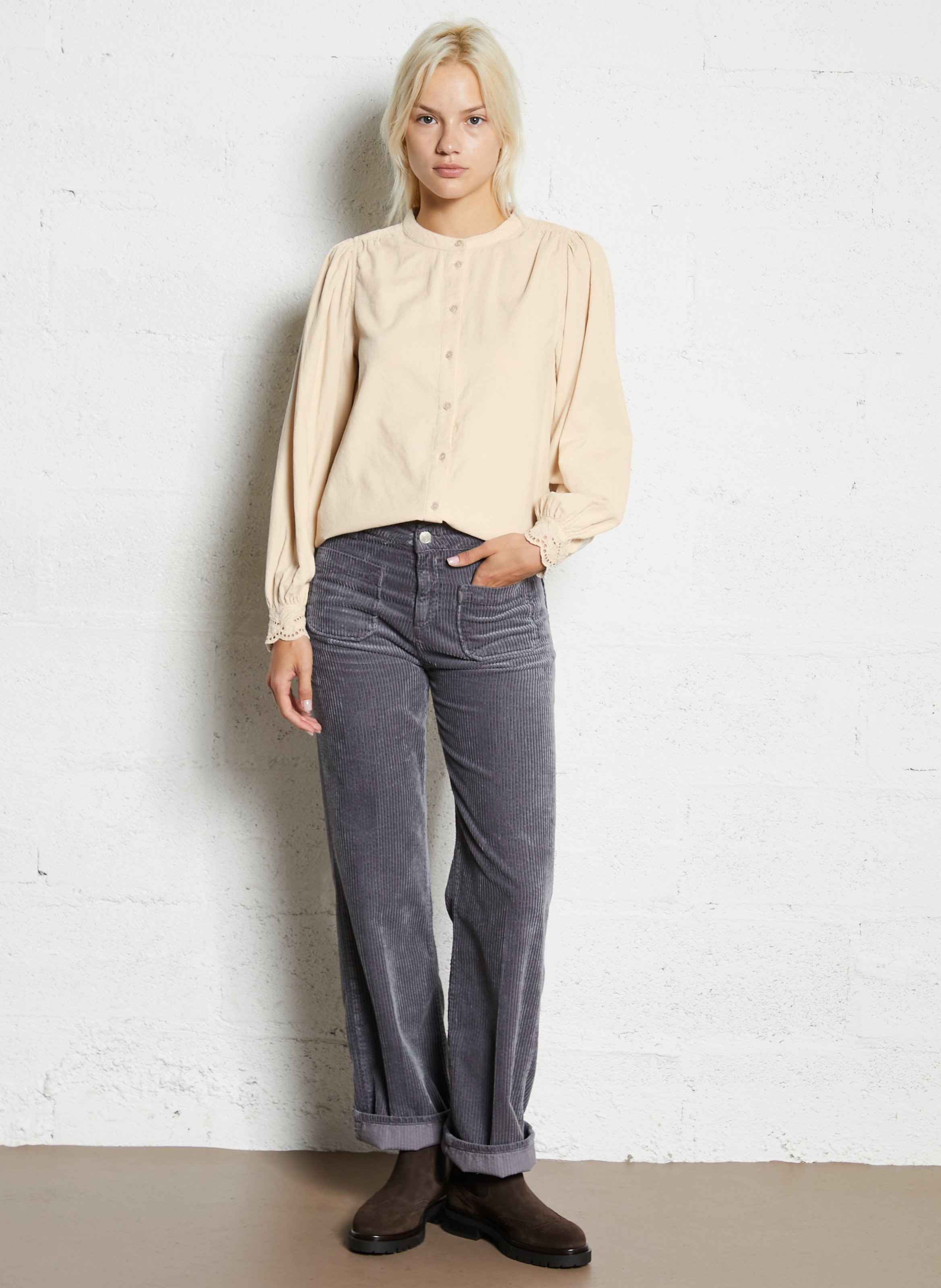 Blouse col rond en velours côtelé senna MAISON 123 Beige