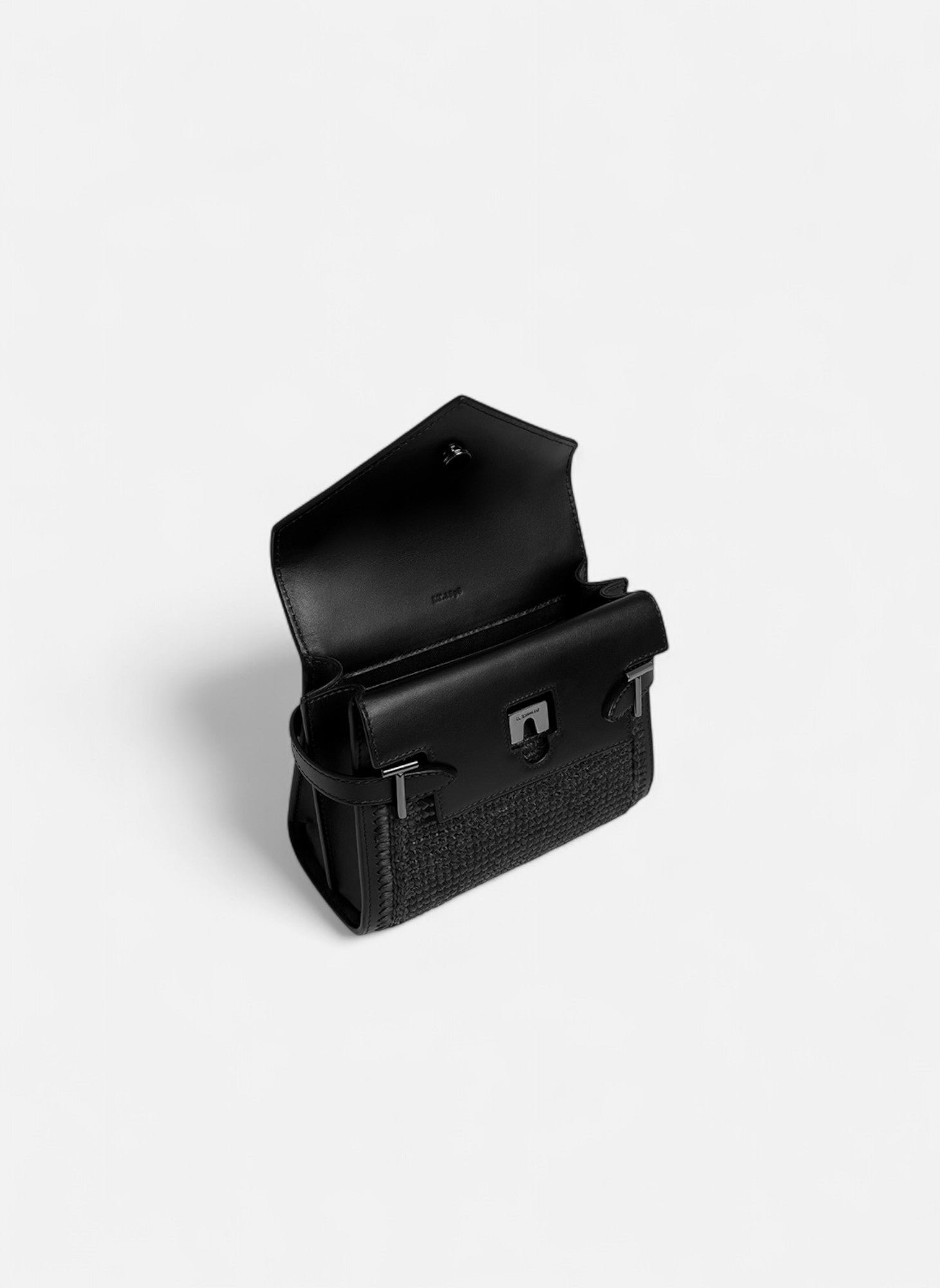 Petit sac à main double rabat emilie effet raphia et cuir lisse LE TANNEUR Noir