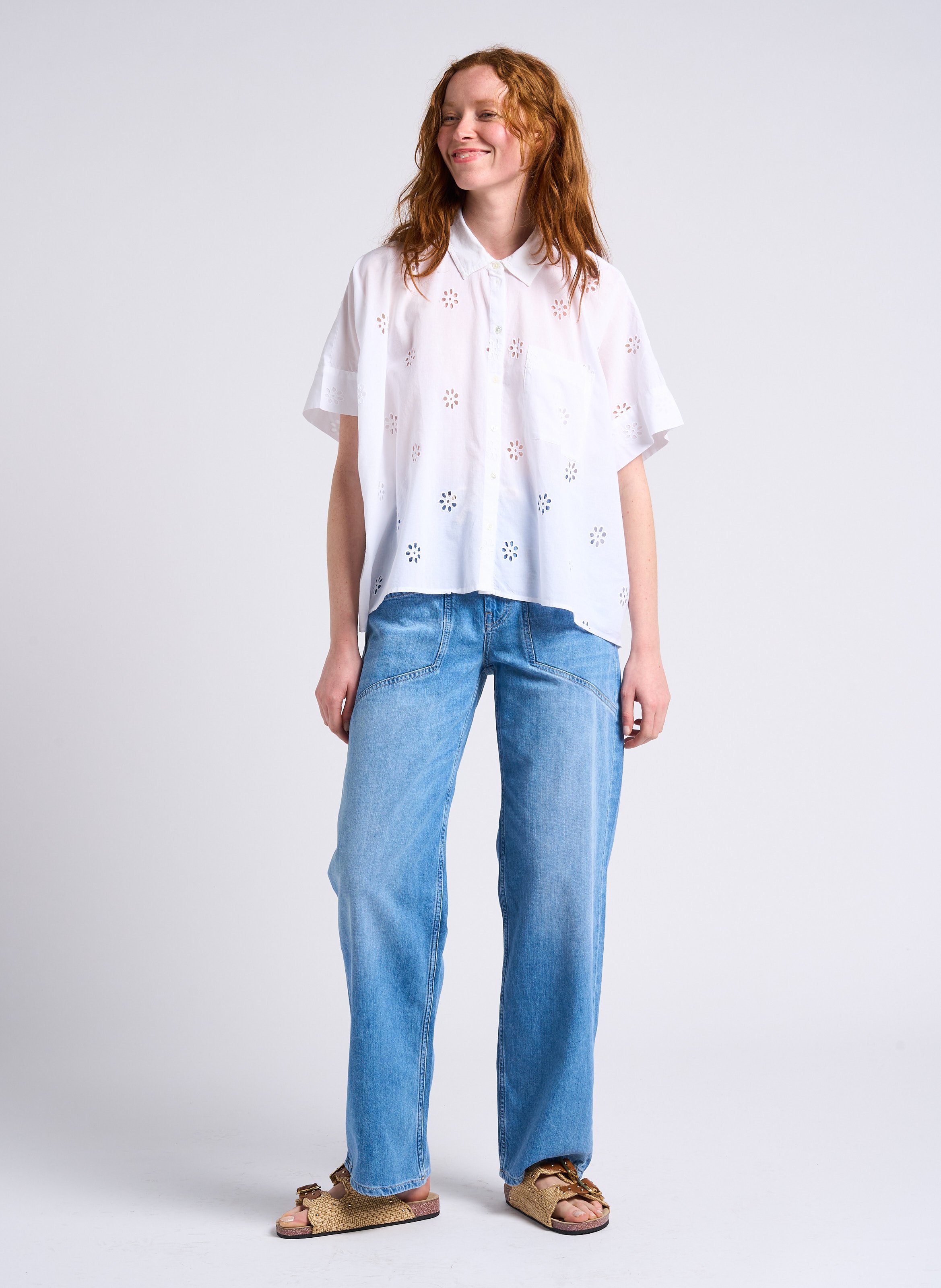 Pantalon large taille haute en coton mima BA&SH Bleu