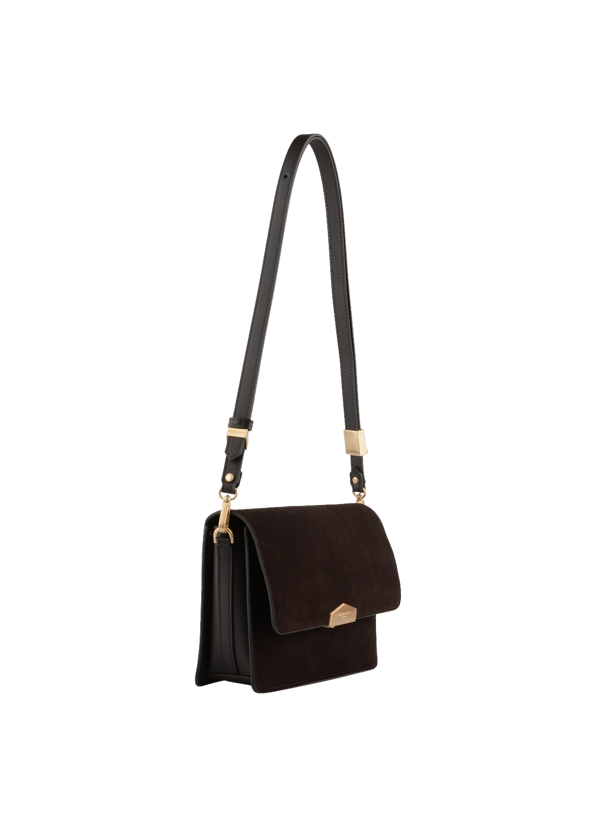 Anjou Daim | Sac porté épaule PM en suede / cuir POURCHET Marron