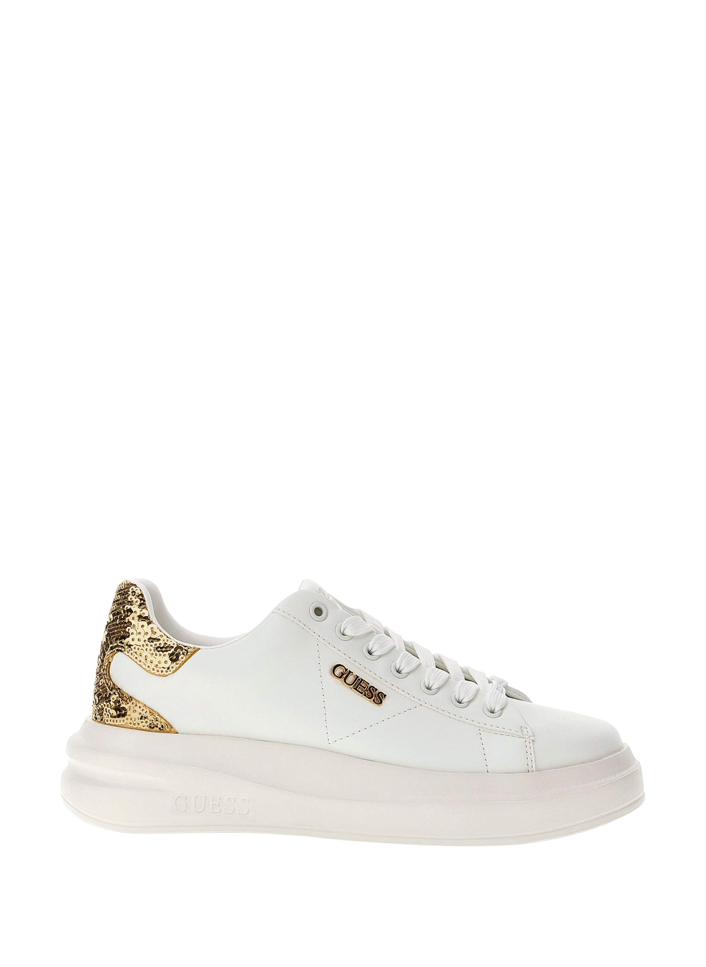 Baskets basses à paillettes en cuir de vache GUESS Blanc