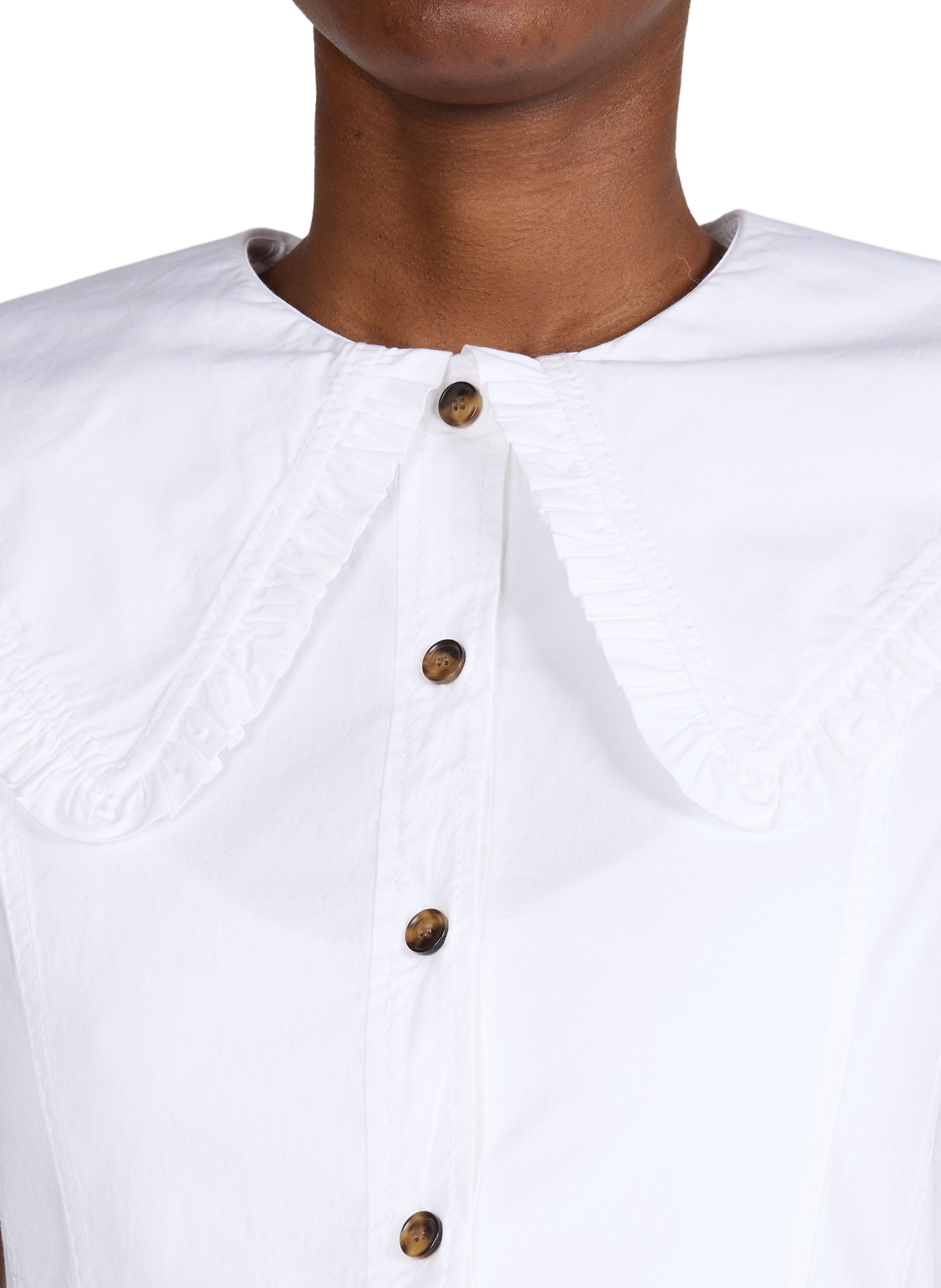Chemise col volanté à manches courtes en coton mélangé GANNI Blanc