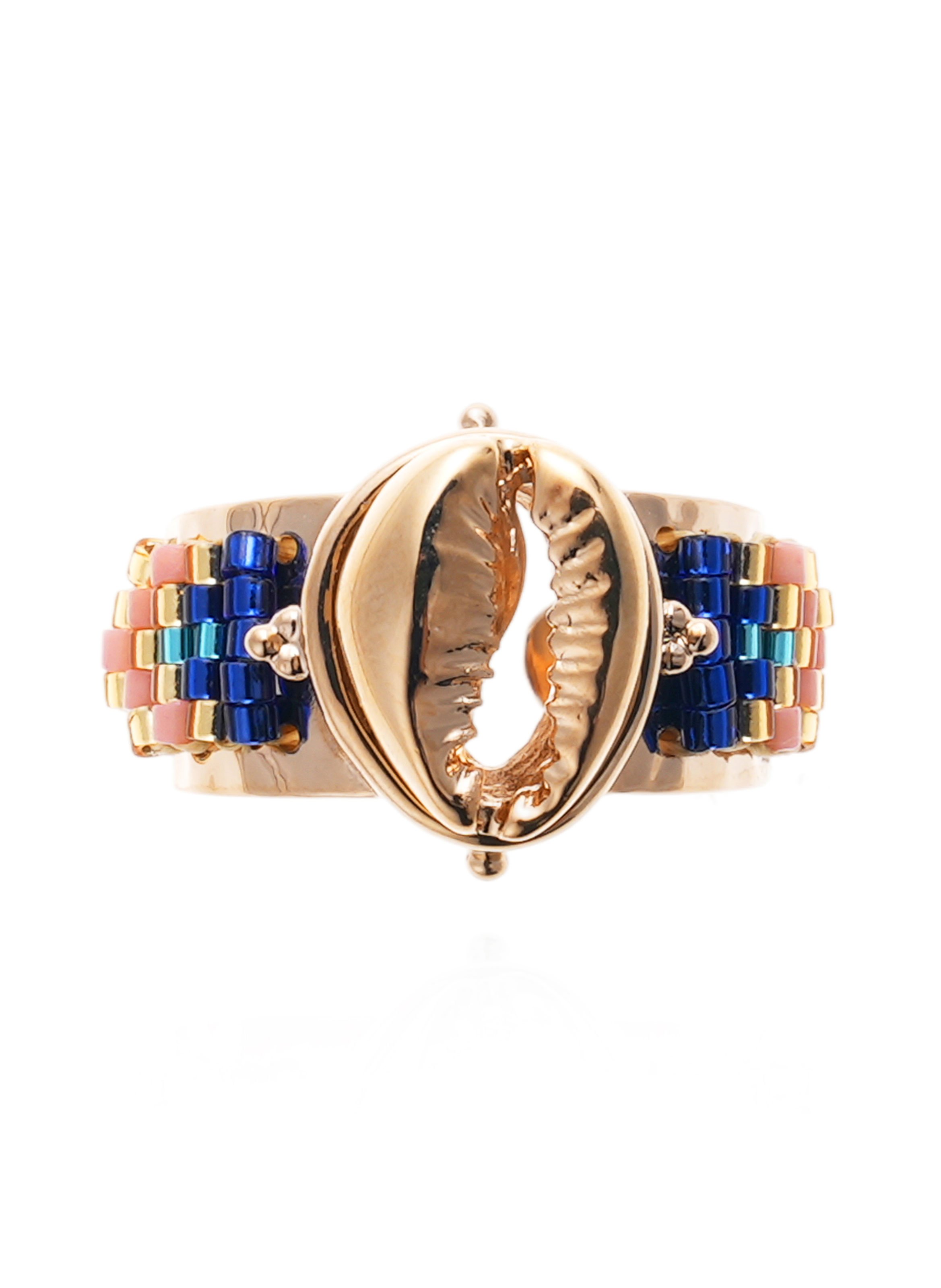 Bague réglable cabochon coquillage et perles tissées zenith HIPANEMA Bleu