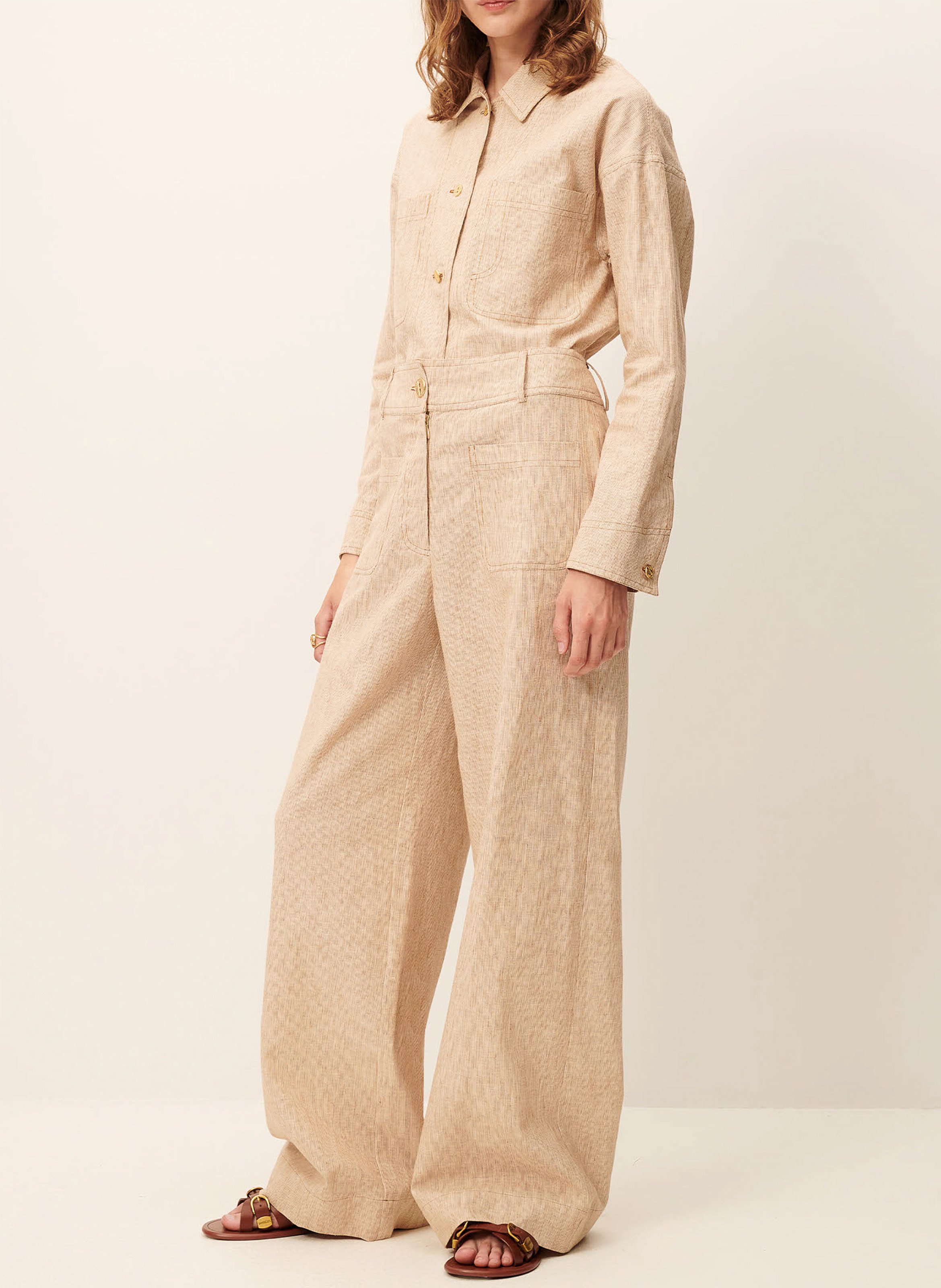 Surchemise droite col classique en coton et lin mélangé notteri SESSUN Beige