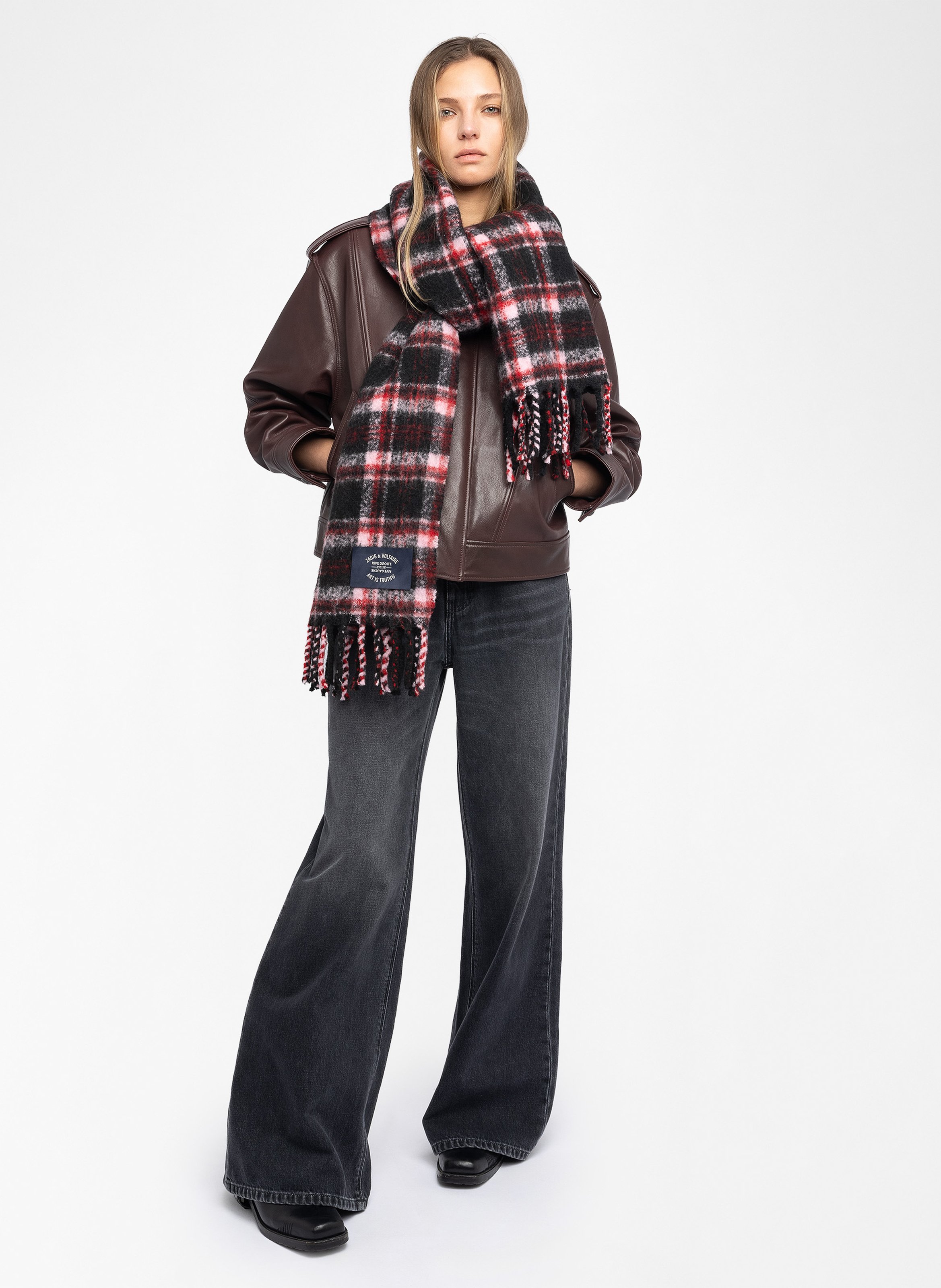 Echarpe rectangulaire à carreaux joan ZADIG&VOLTAIRE Gris