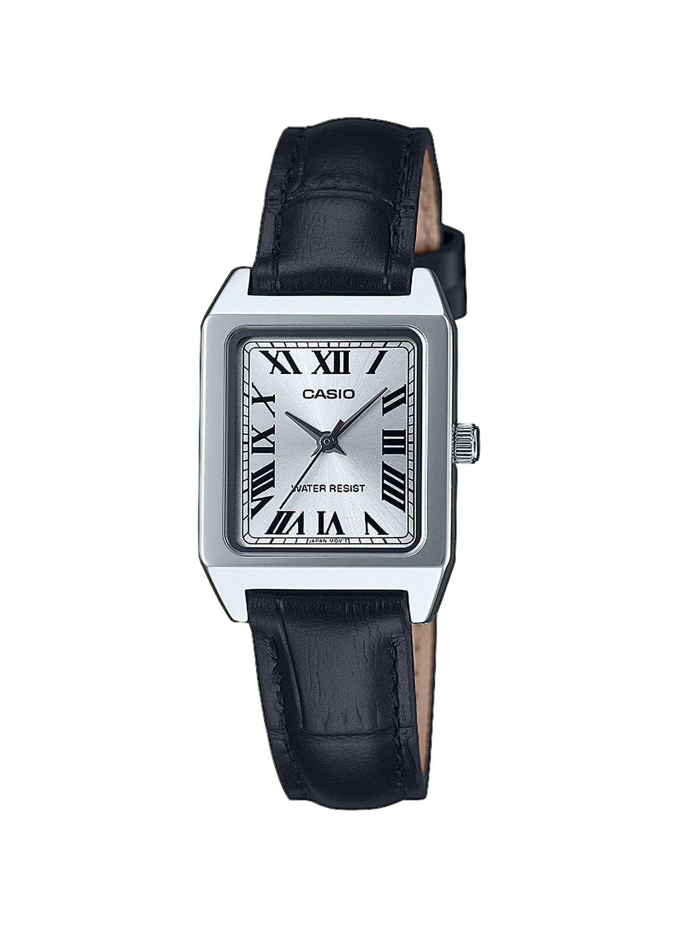 Montre analogique carrée en cuir et acier inoxydable CASIO Noir