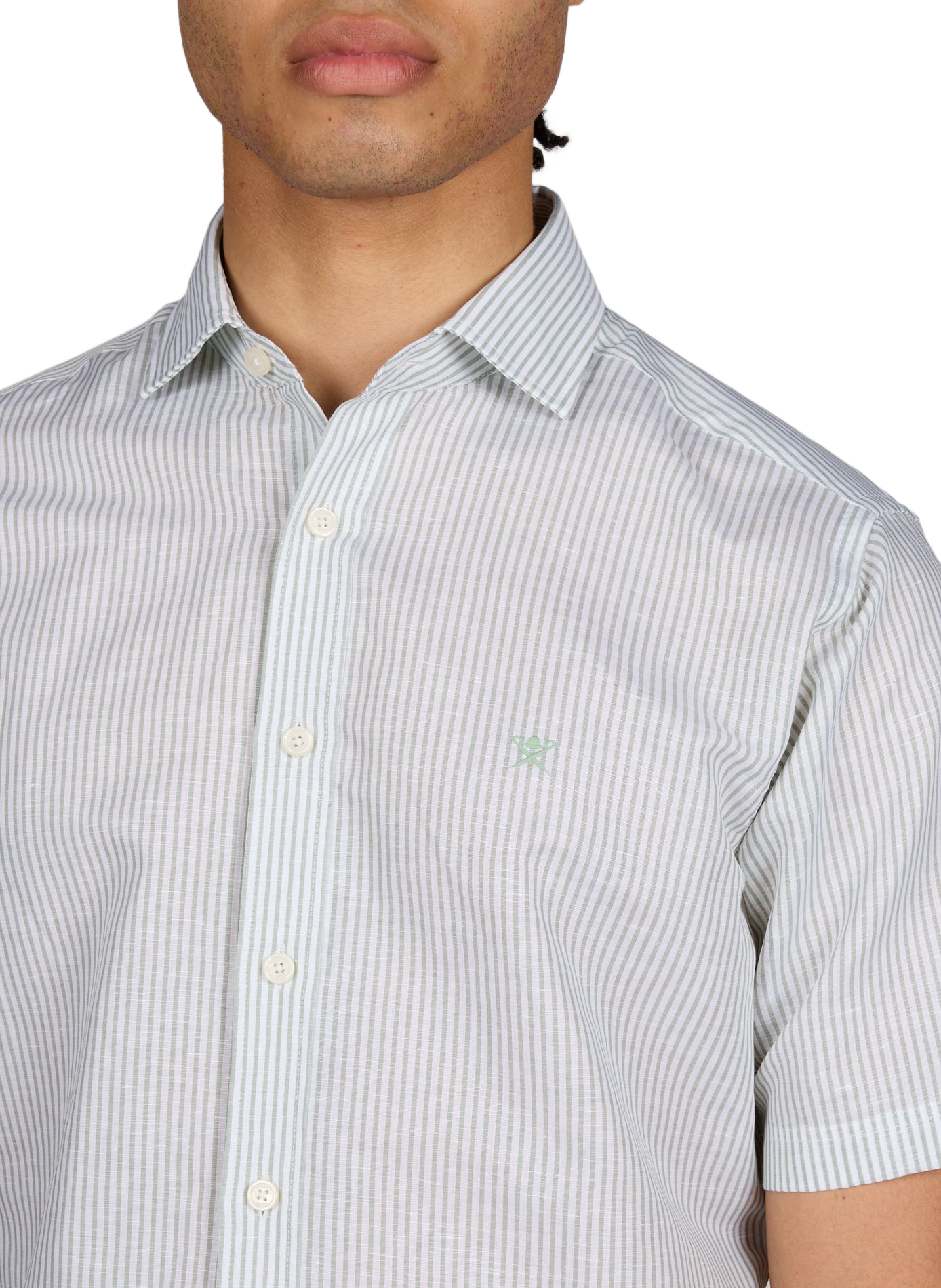 Short-sleeved linen shirt with stripes HACKETT Green