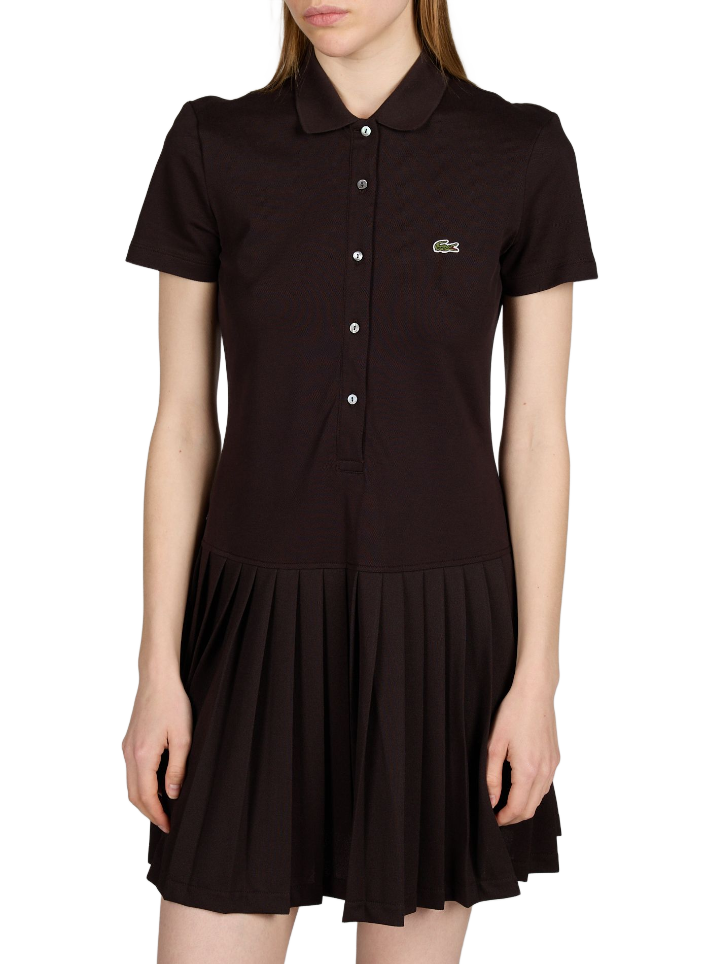 Robe polo plissée en coton piqué stretch LACOSTE Marron