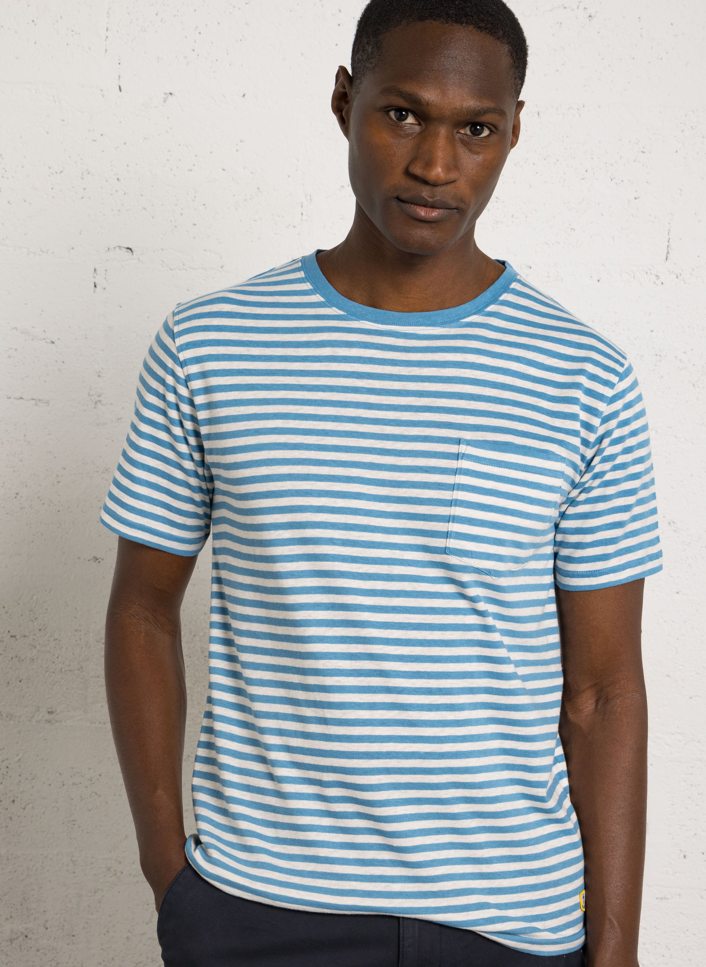 Round neck regular-fit striped T-shirt in mixed cotton ARMOR-LUX Blue