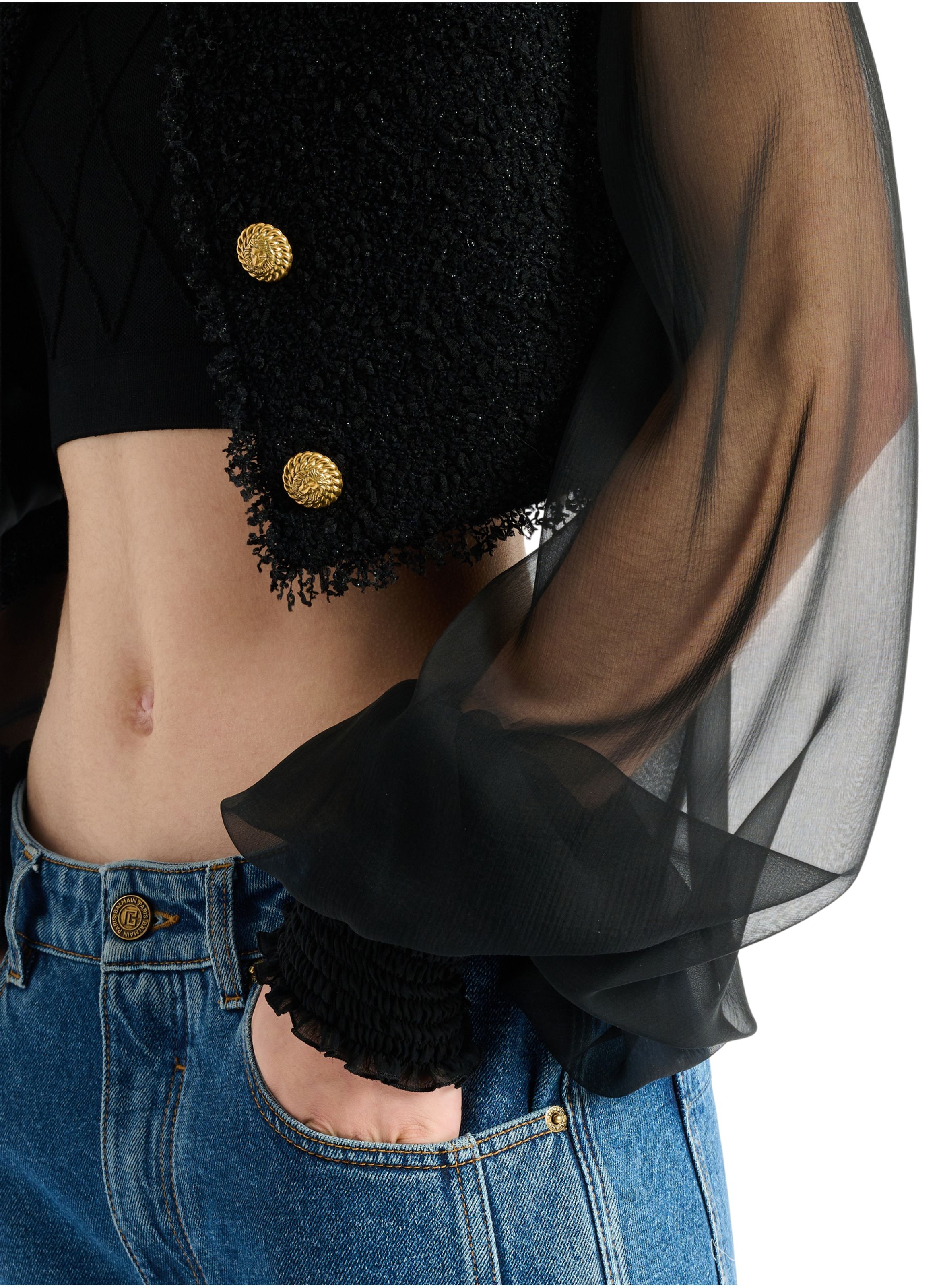 Spencer en tweed et mousseline BALMAIN Noir