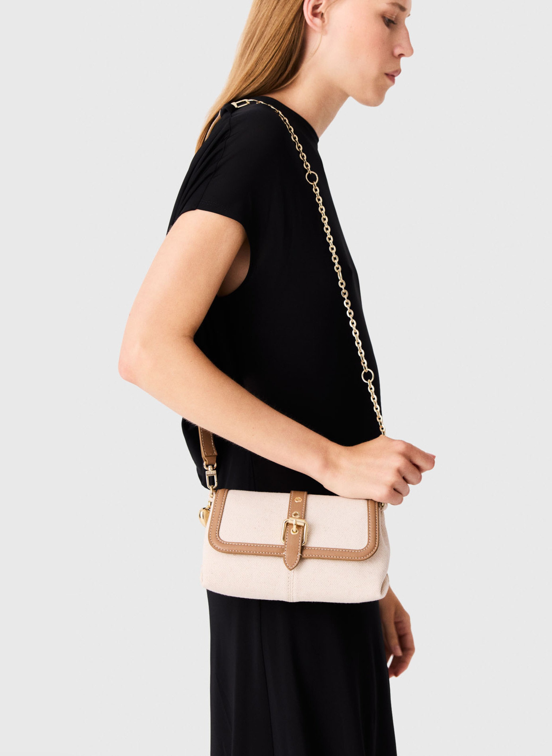 Sac bandoulière en coton et en lin MAJE Beige