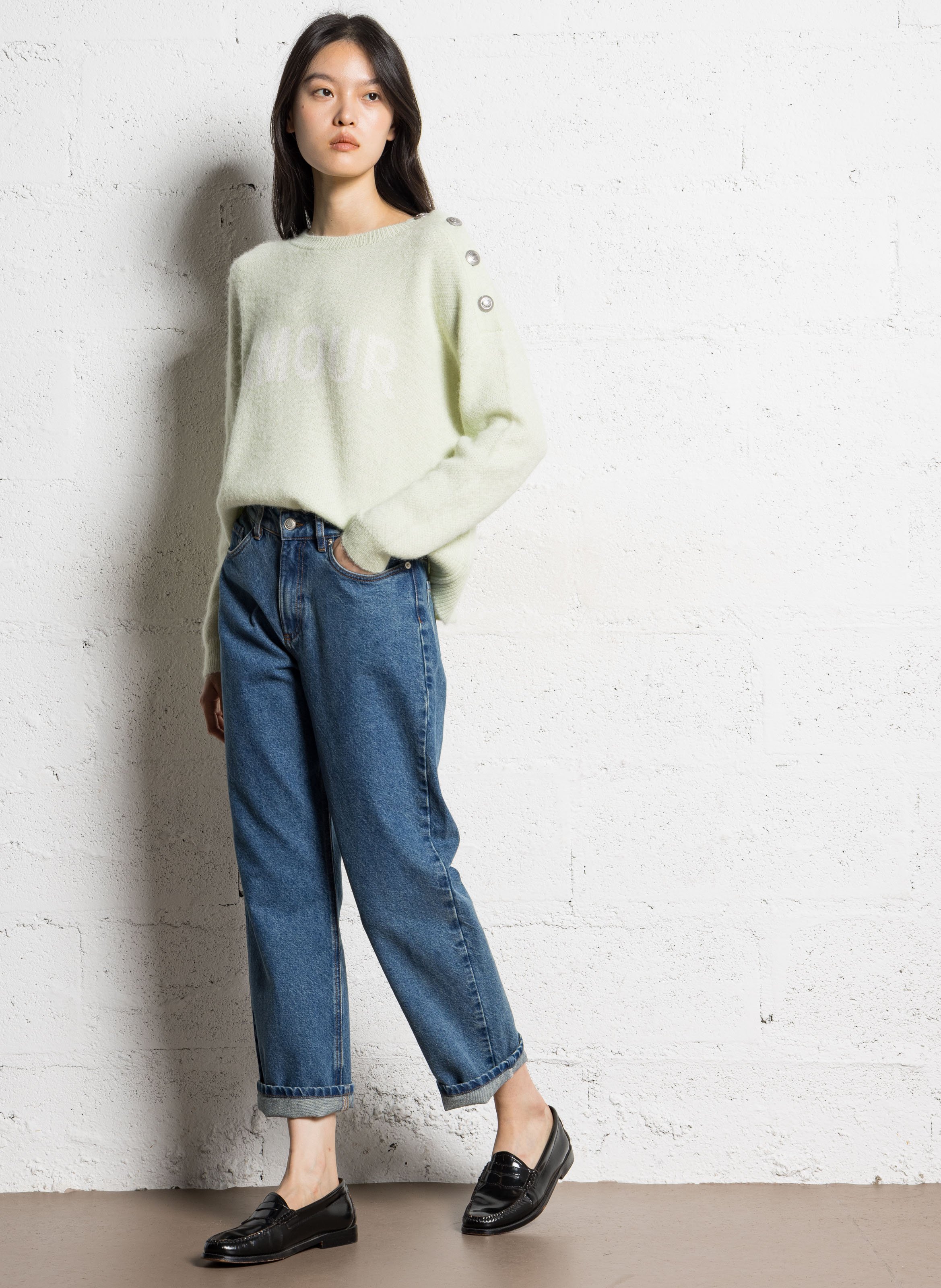 Pull droit col rond en maille IKKS Vert