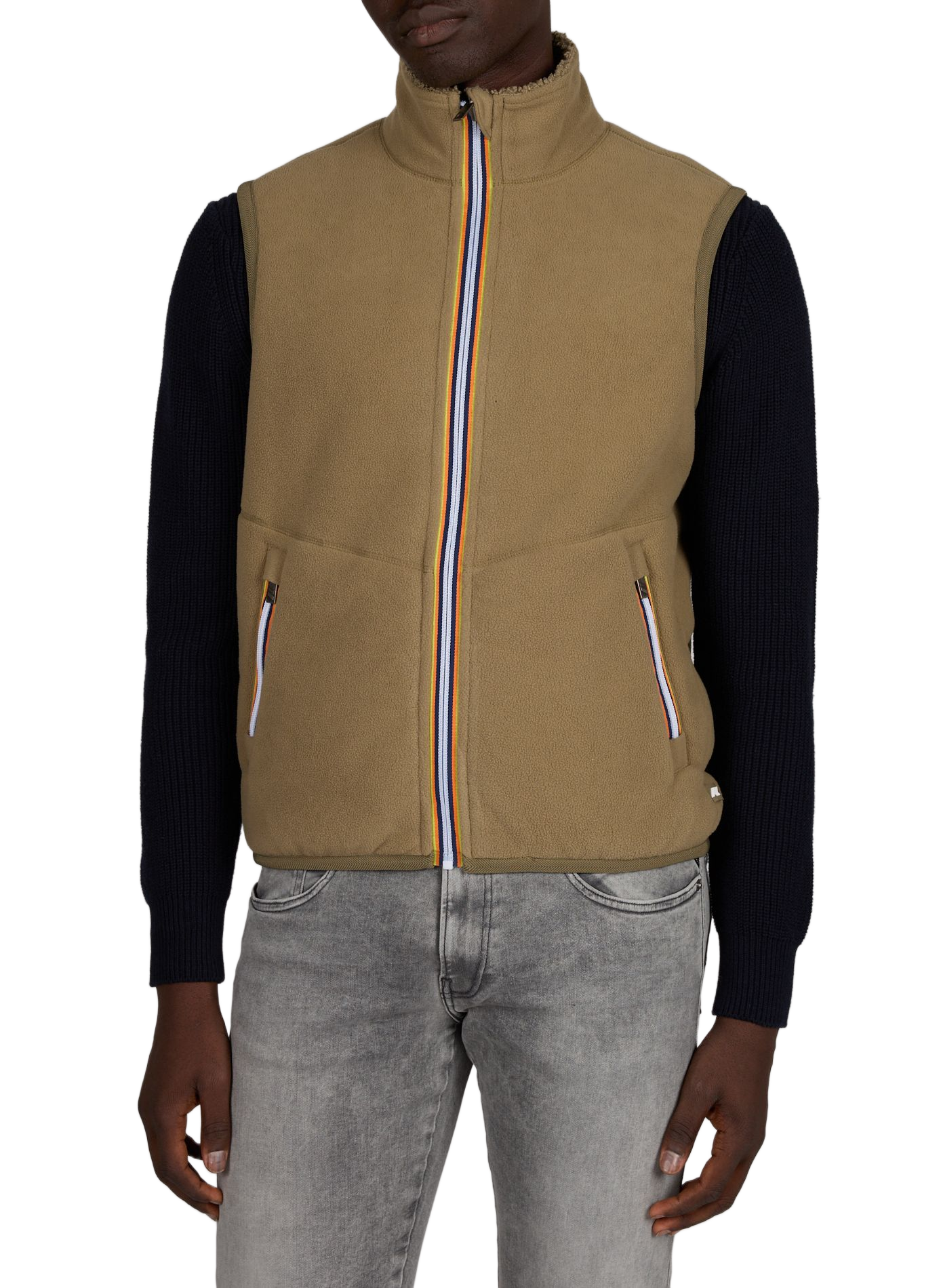 Sleeveless sherpa vest with high collar K-WAY Khaki