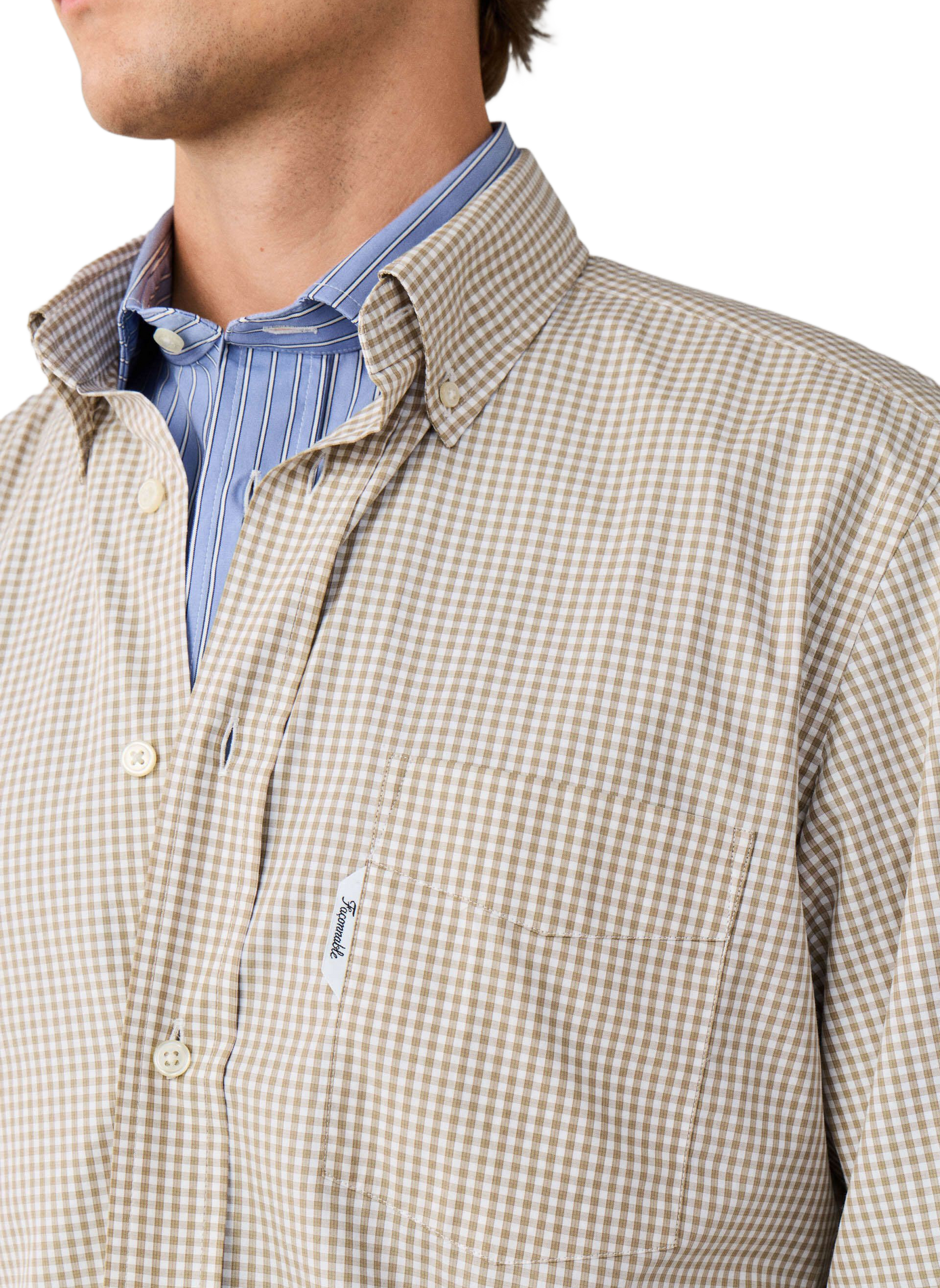 Chemise à carreaux vichy en popeline de coton FACONNABLE Beige