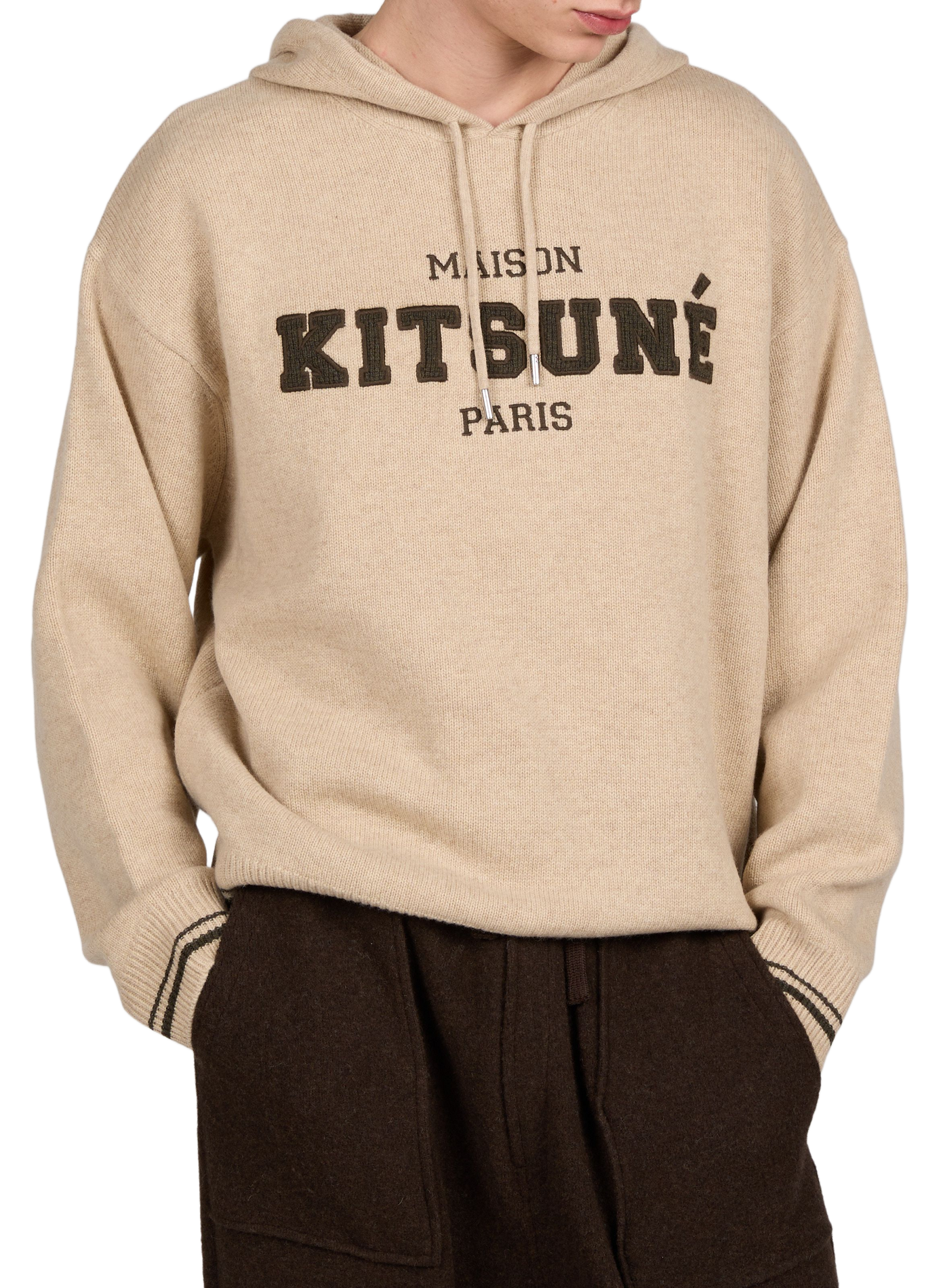 Oversized wool hooded sweater MAISON KITSUNÉ Beige
