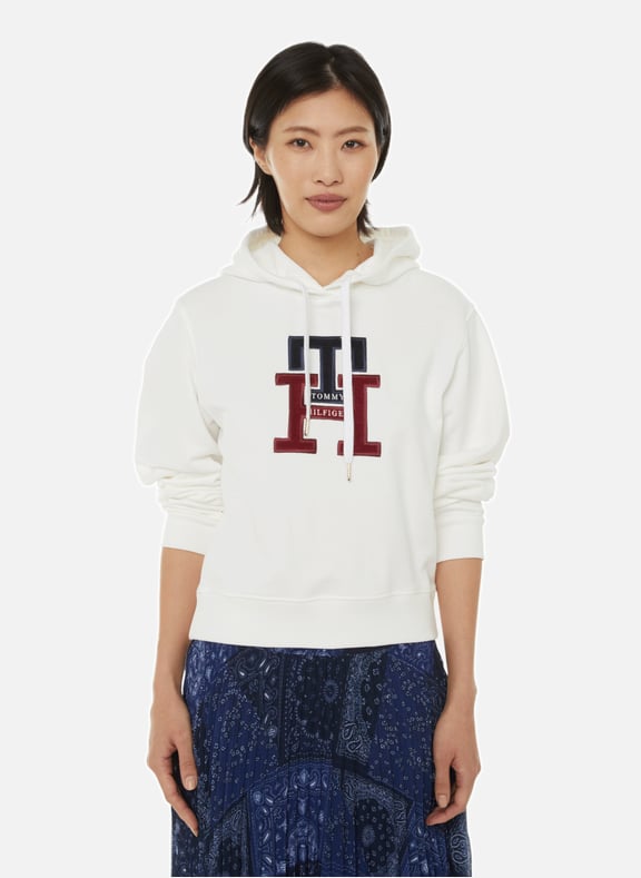 Hoodie à logo en coton Blanc by TOMMY HILFIGER TOMMY HILFIGER Hoodie à logo en coton Blanc