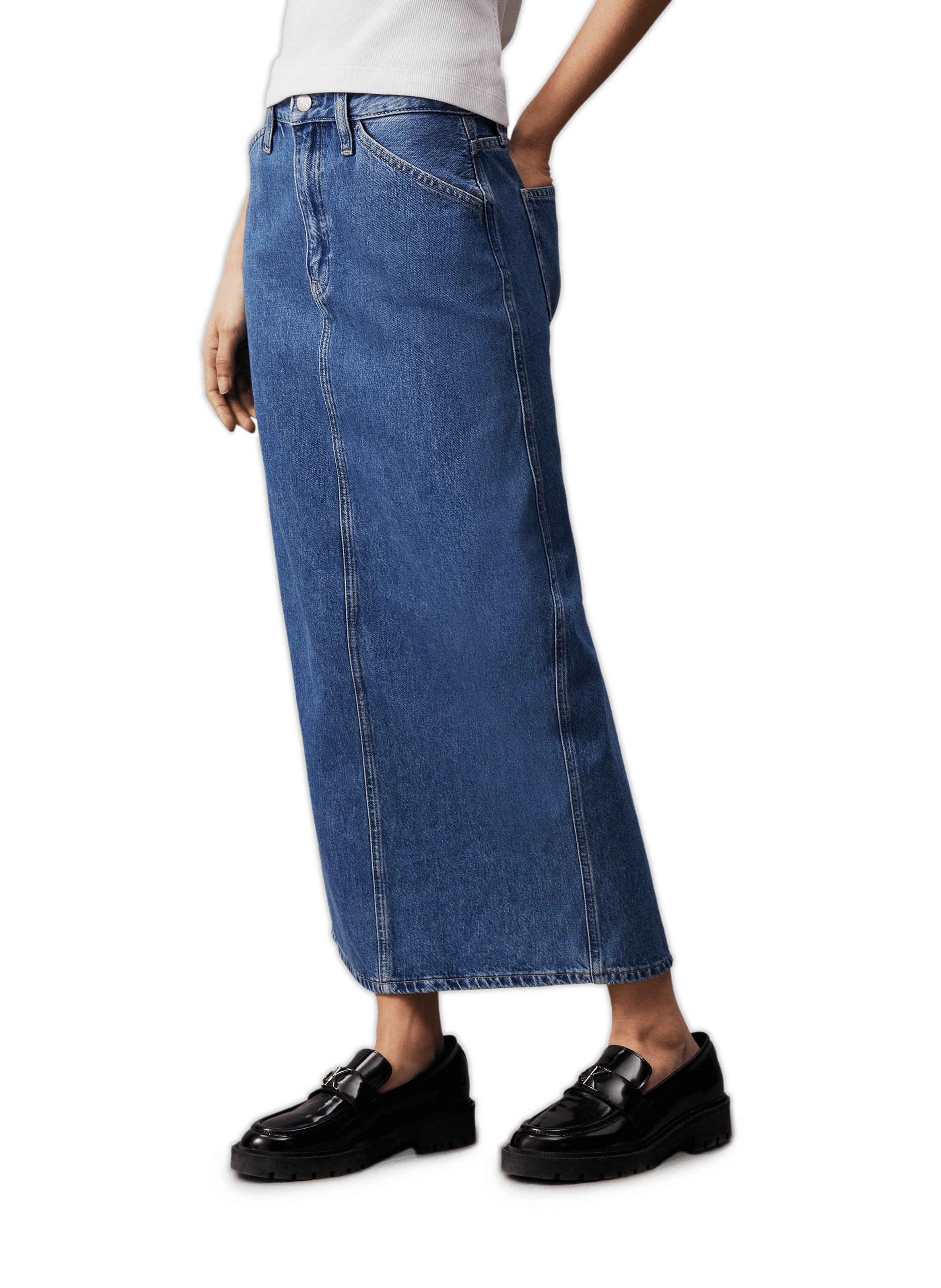 Jupe midi en jean CALVIN KLEIN Blanc