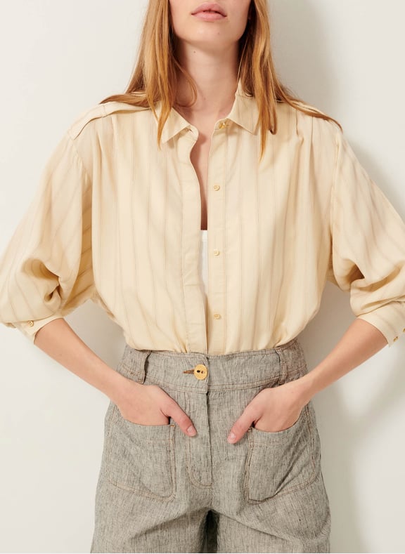 Chemise oversize en laine mélangée rayée Beige by SESSUN SESSUN Chemise oversize en laine mélangée rayée Beige