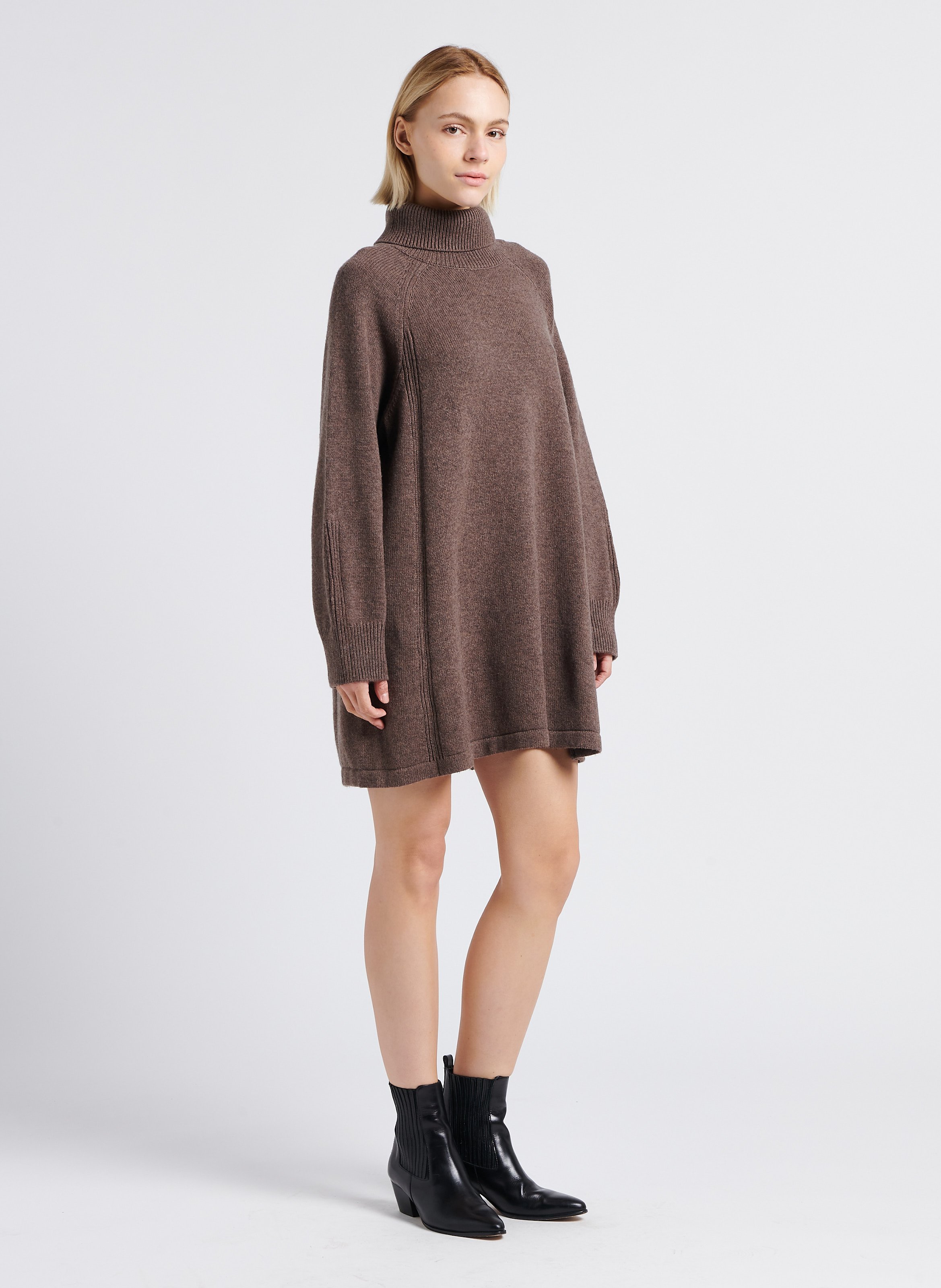 Robe courte col roulé en laine et coton medee BA&SH Marron