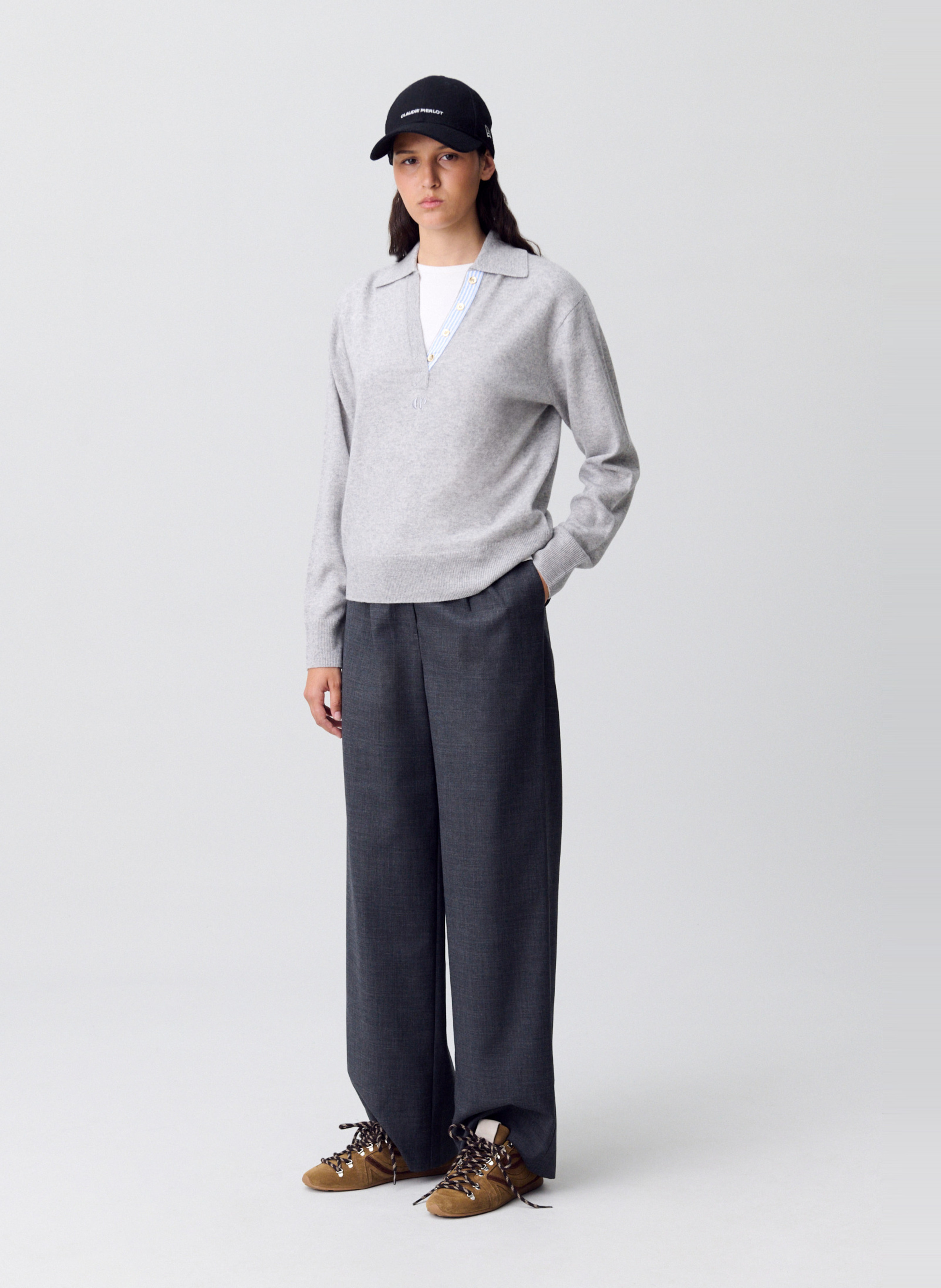 Polo droit en laine mélangée CLAUDIE PIERLOT Gris