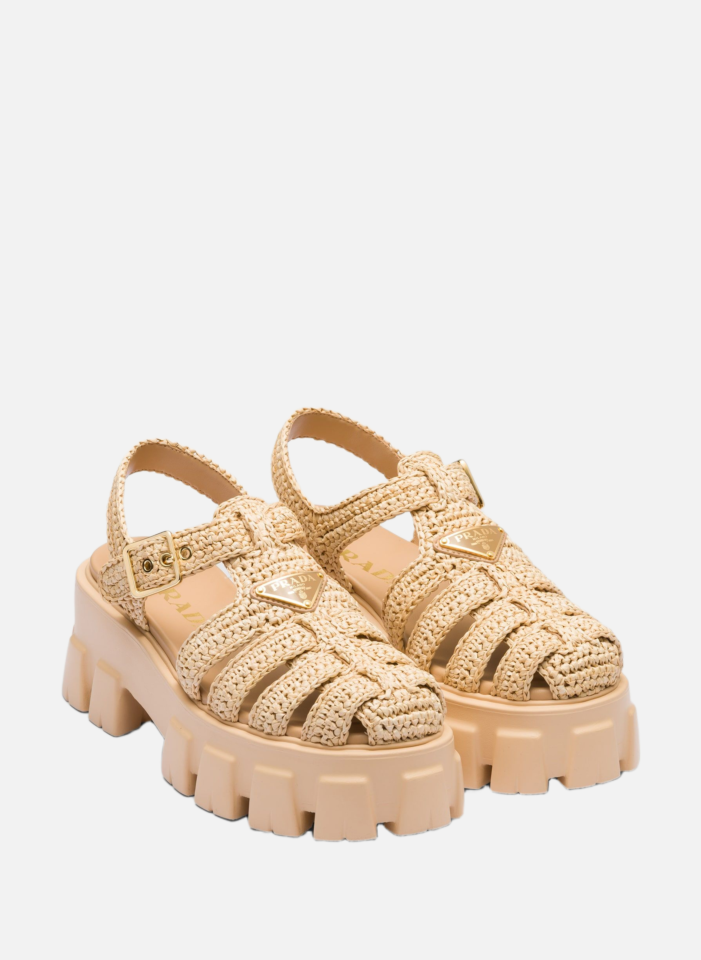 Sandales monolith en crochet PRADA Beige