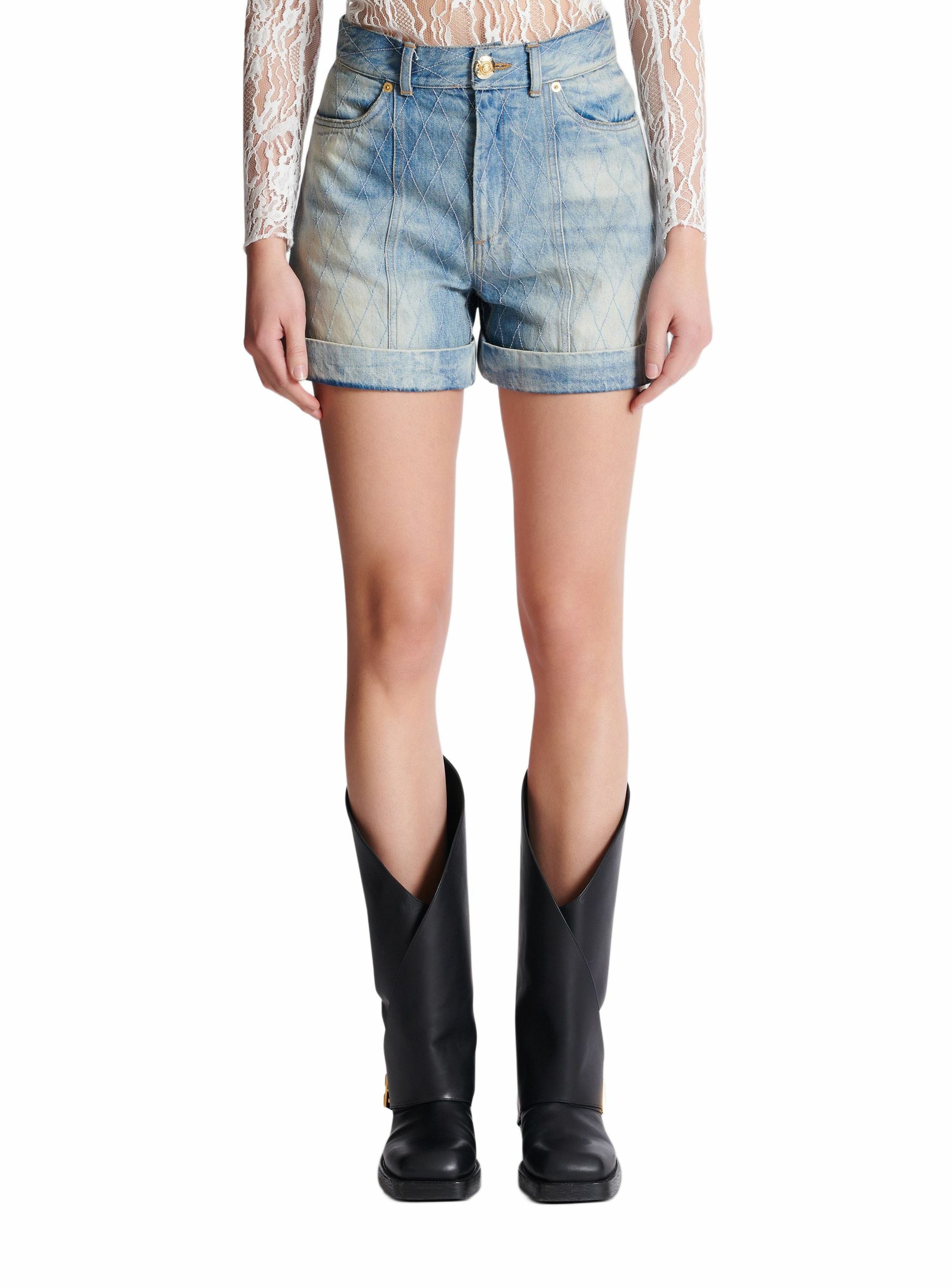 Short court en denim diamond BALMAIN Bleu