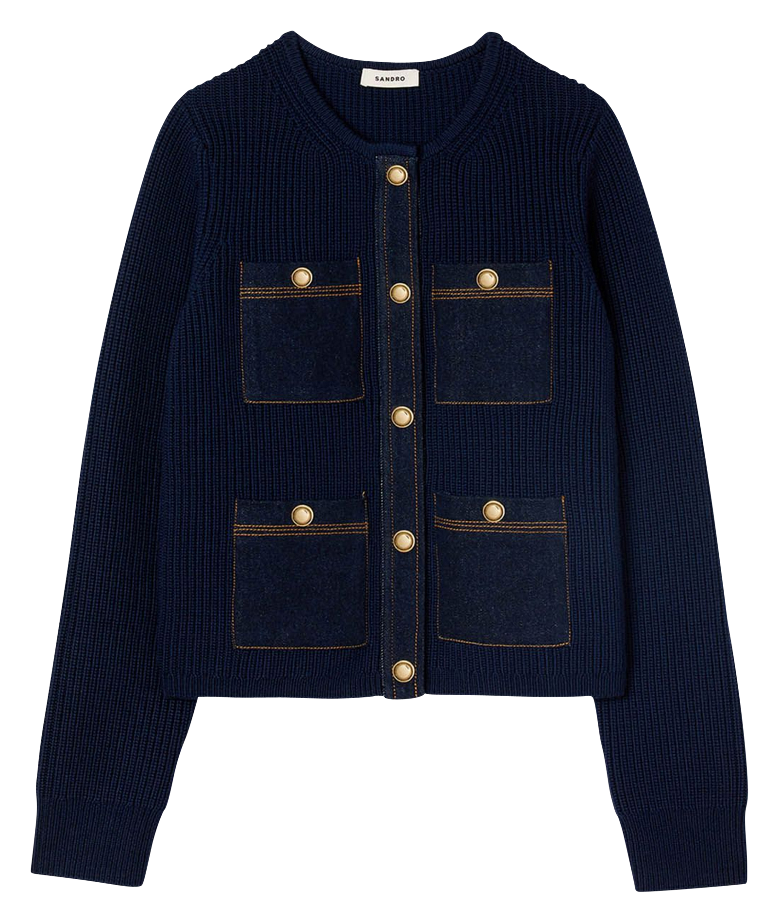 Cardigan uni à poches en laine Bleu