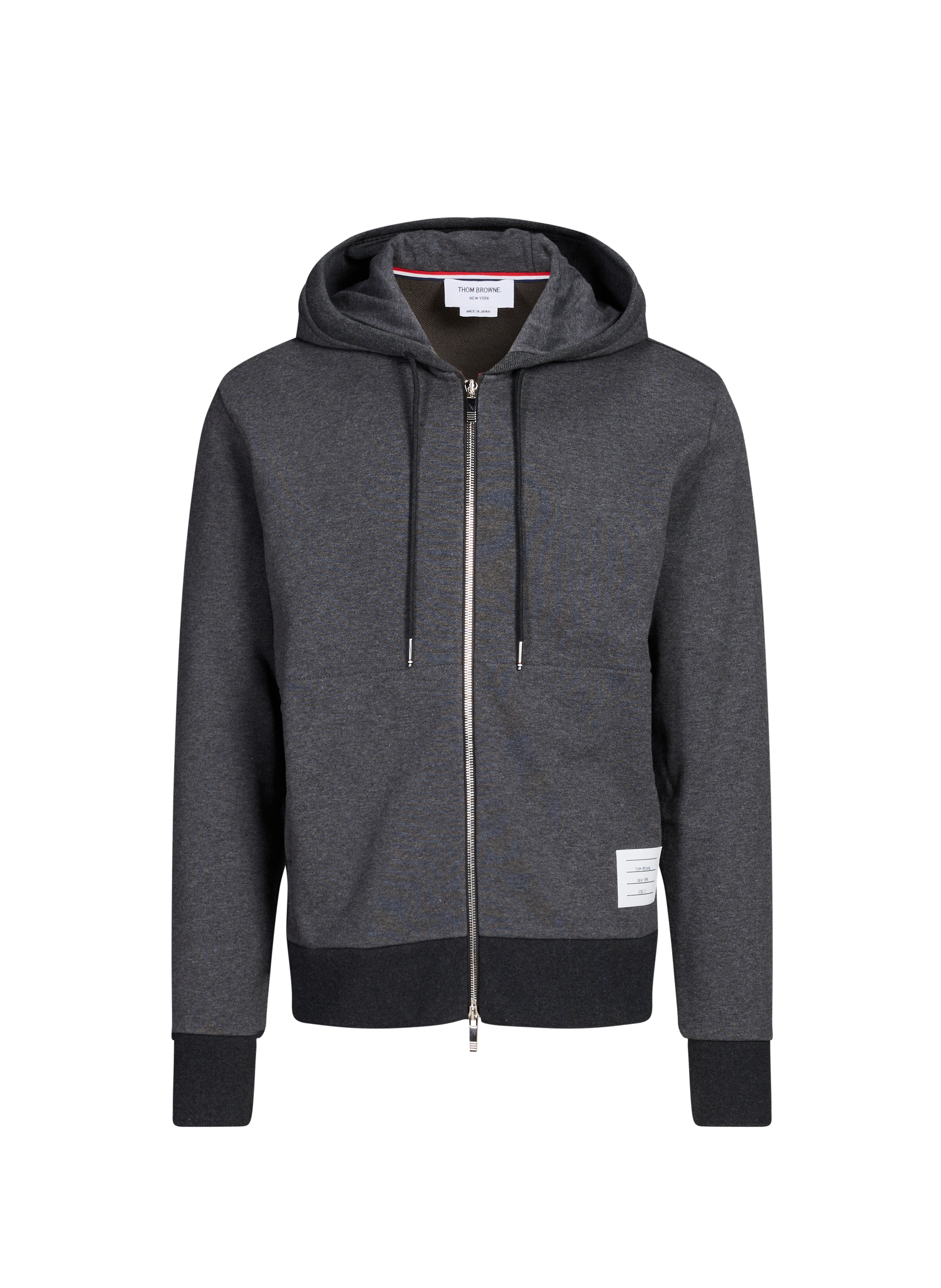 THOM BROWNE Zip-up hooded cotton sweatshirt Grey