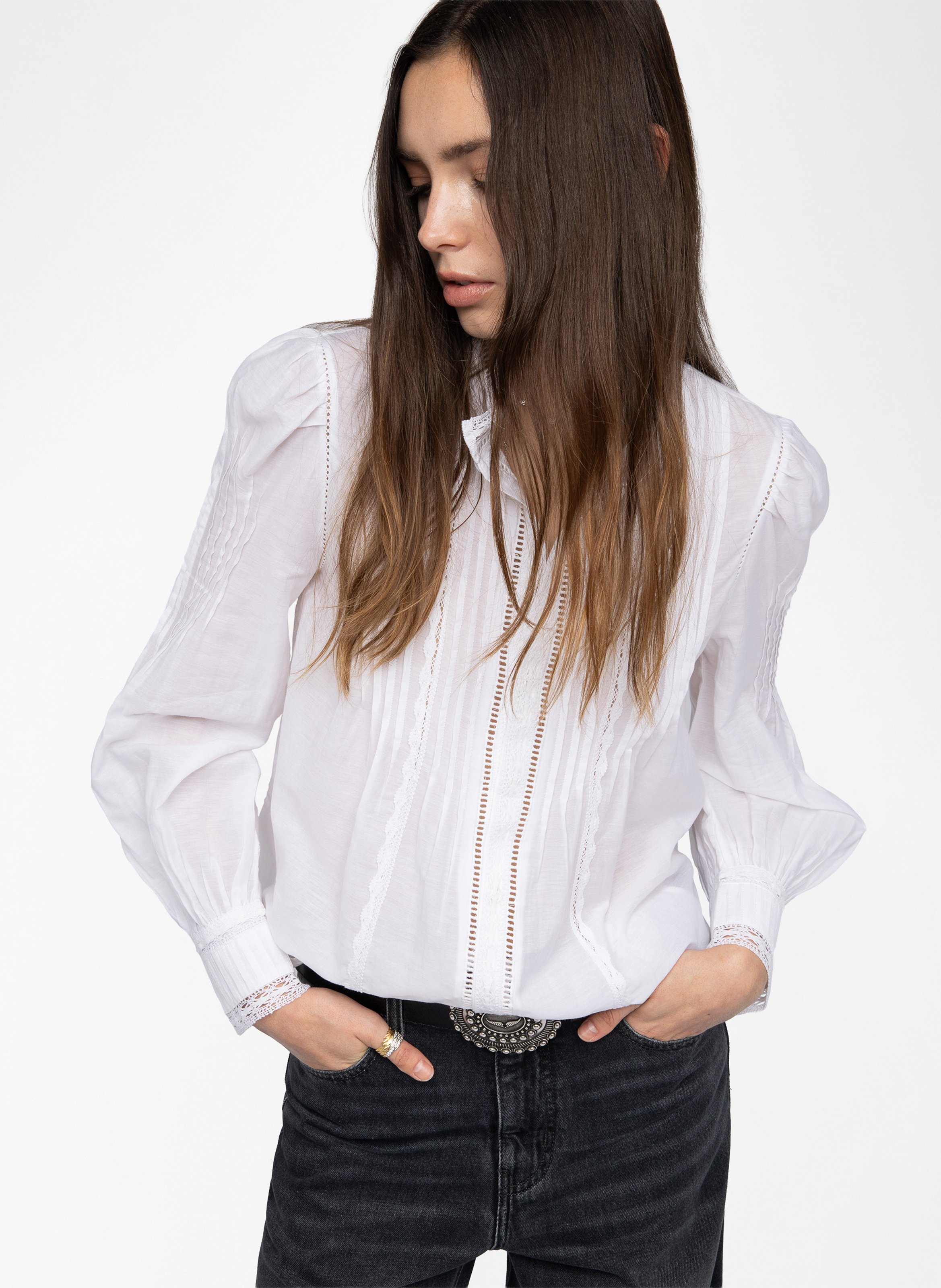 Blouse col rond en coton timz ZADIG&VOLTAIRE Blanc